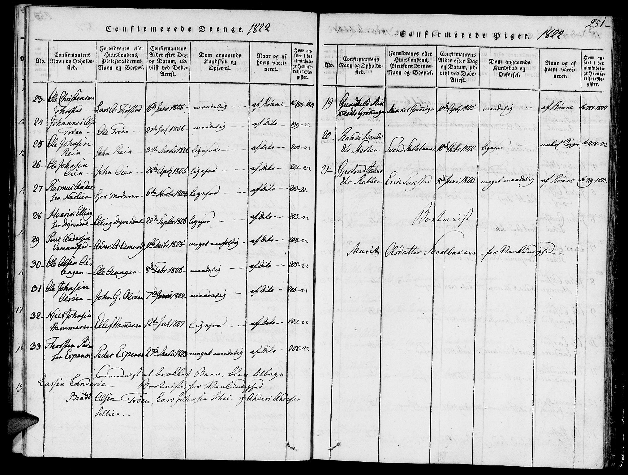 Ministerialprotokoller, klokkerbøker og fødselsregistre - Sør-Trøndelag, SAT/A-1456/646/L0608: Parish register (official) no. 646A06, 1816-1825, p. 251