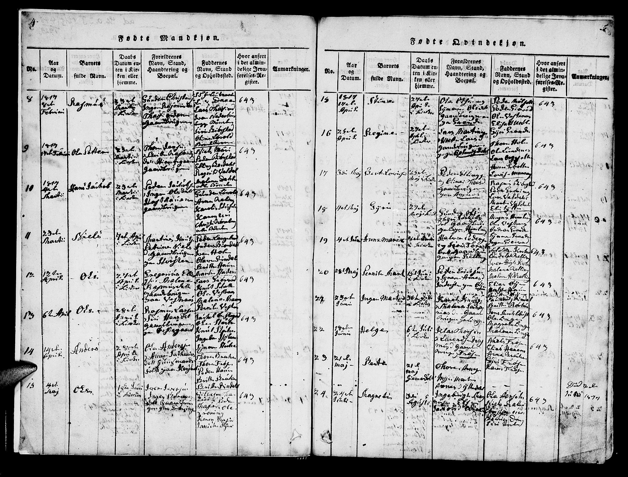 Ministerialprotokoller, klokkerbøker og fødselsregistre - Møre og Romsdal, AV/SAT-A-1454/519/L0246: Parish register (official) no. 519A05, 1817-1834, p. 4-5