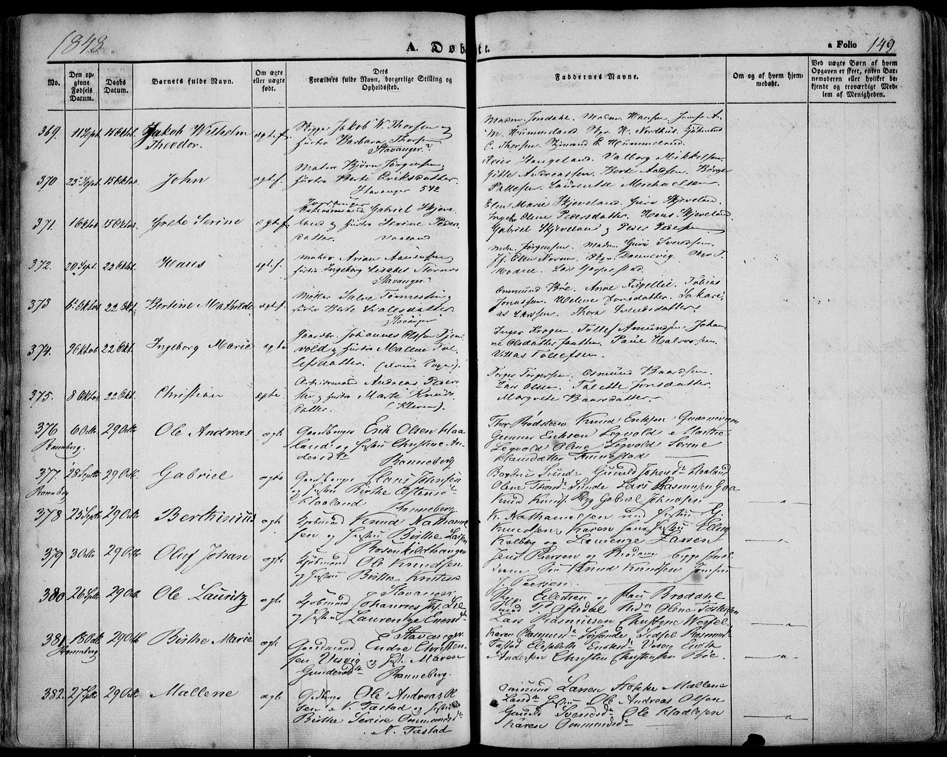 Domkirken sokneprestkontor, AV/SAST-A-101812/001/30/30BA/L0016: Parish register (official) no. A 15, 1844-1854, p. 149