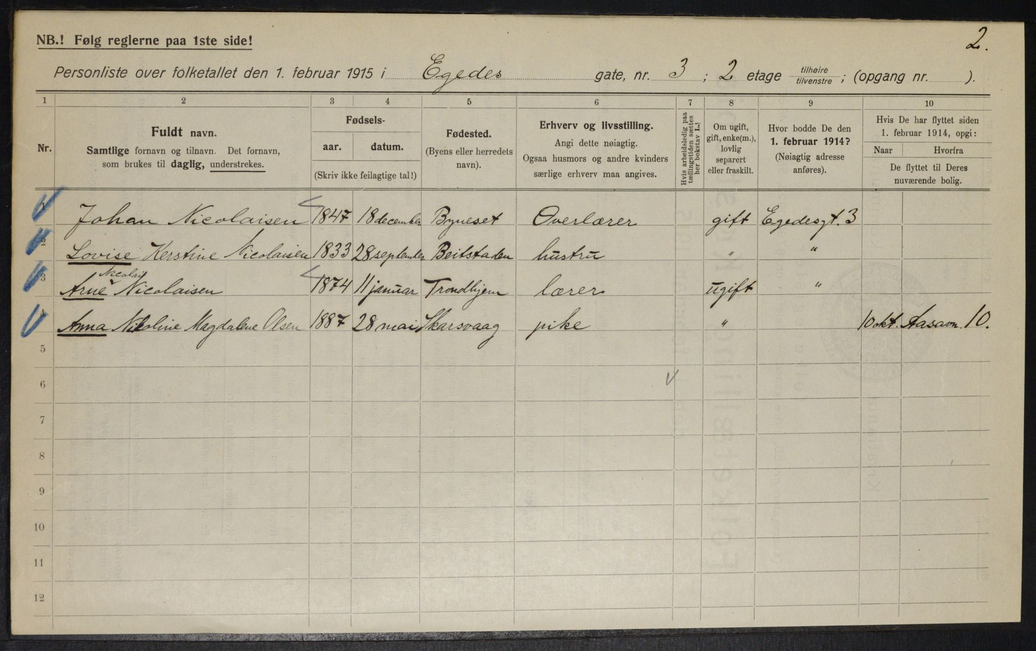 OBA, Municipal Census 1915 for Kristiania, 1915, p. 18316