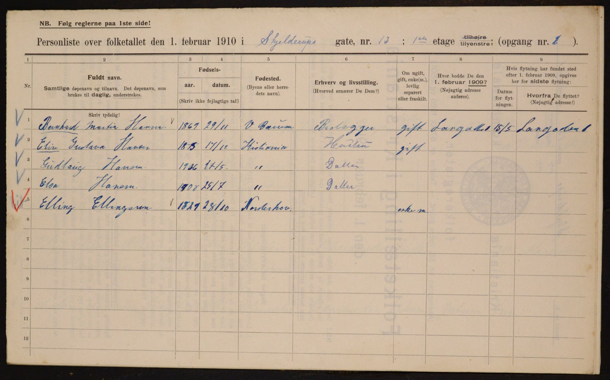 OBA, Municipal Census 1910 for Kristiania, 1910, p. 91390