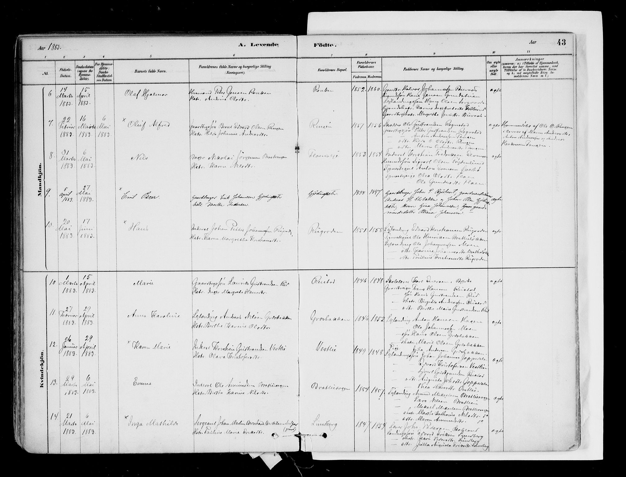 Hurdal prestekontor Kirkebøker, AV/SAO-A-10889/F/Fa/L0007: Parish register (official) no. I 7, 1878-1906, p. 43