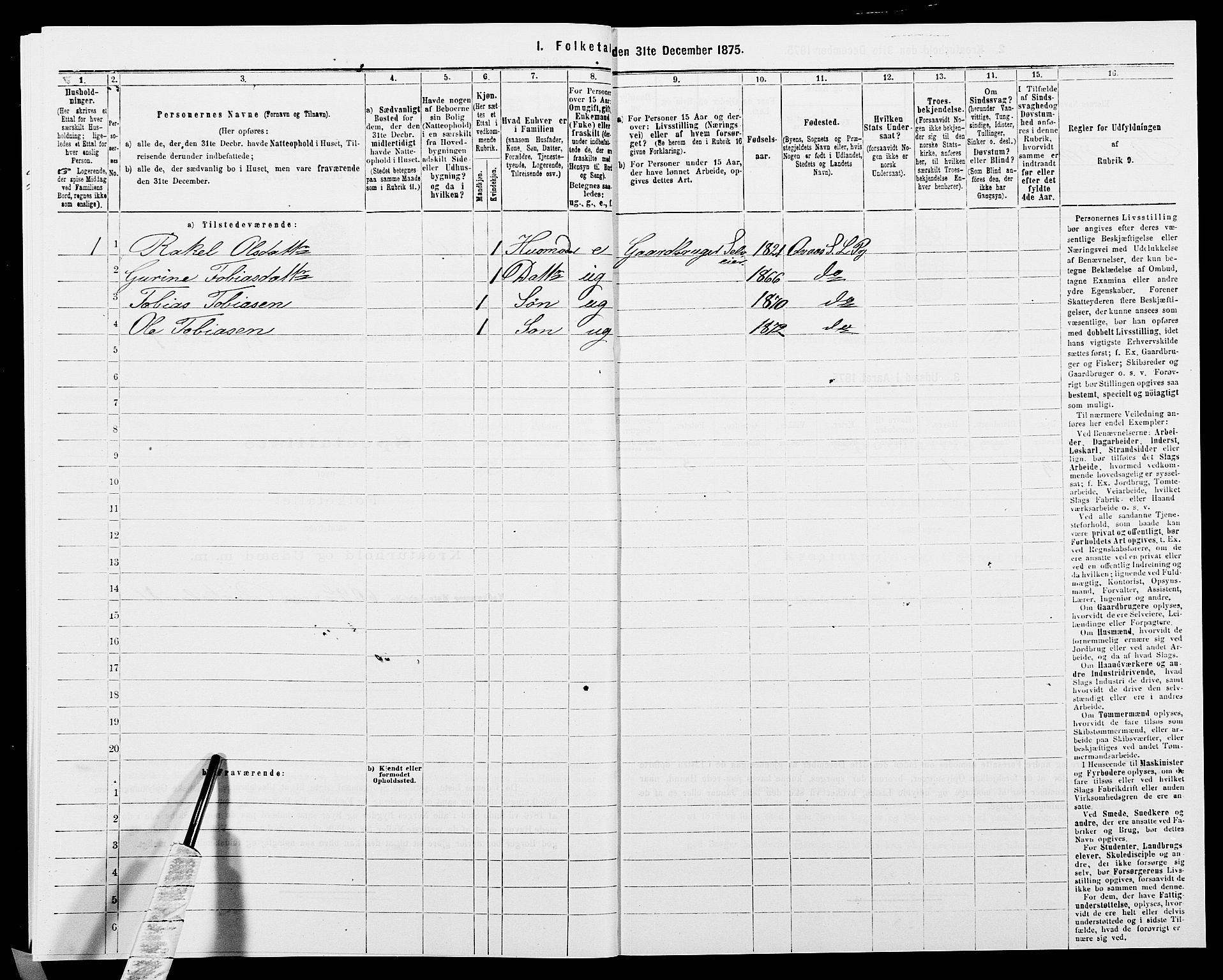 SAK, 1875 census for 1032P Lyngdal, 1875, p. 2028