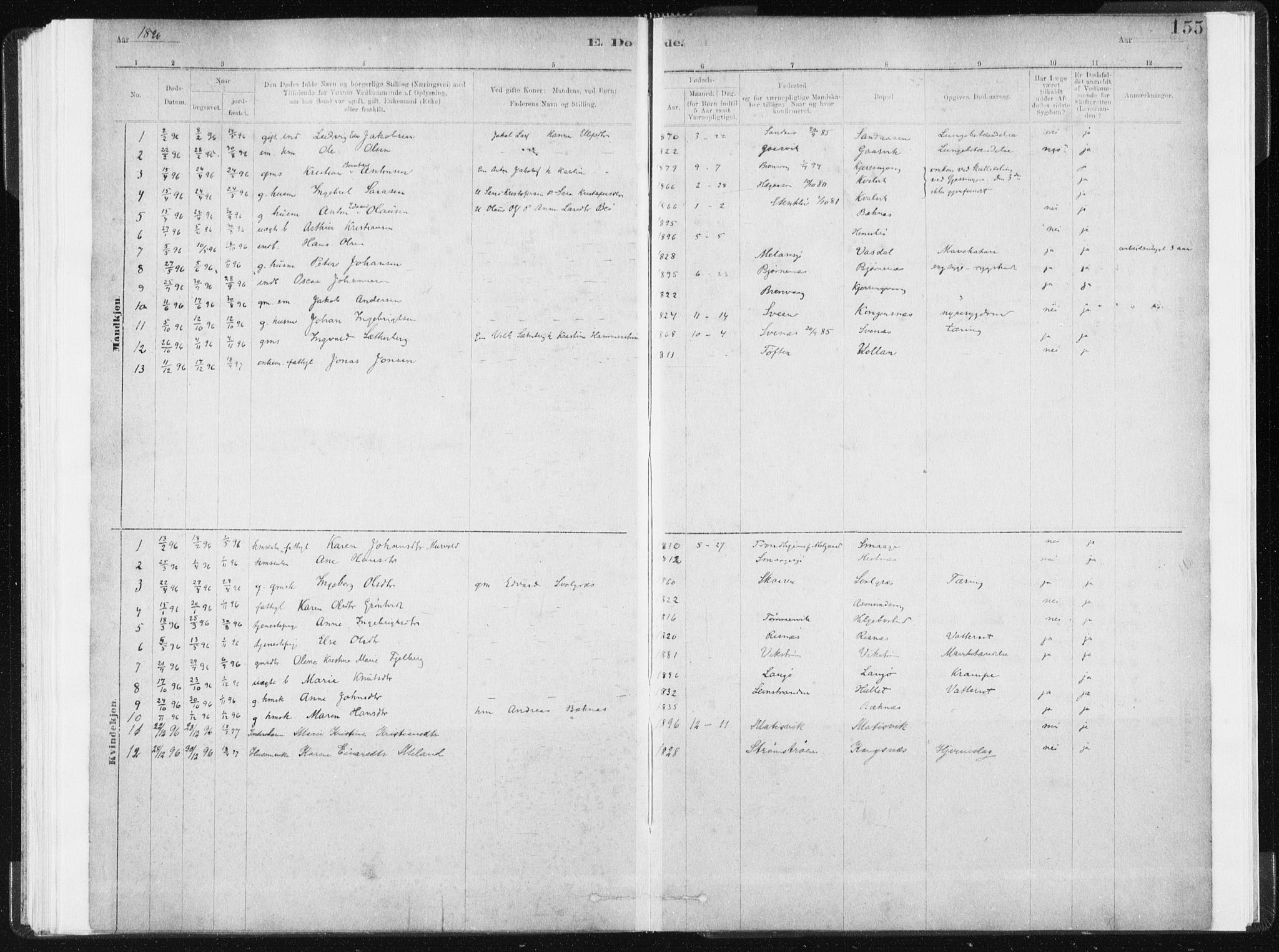 Ministerialprotokoller, klokkerbøker og fødselsregistre - Sør-Trøndelag, SAT/A-1456/634/L0533: Parish register (official) no. 634A09, 1882-1901, p. 155