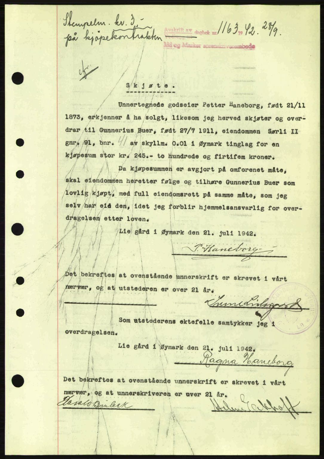 Idd og Marker sorenskriveri, AV/SAO-A-10283/G/Gb/Gbb/L0005: Mortgage book no. A5, 1941-1943, Diary no: : 1163/1942