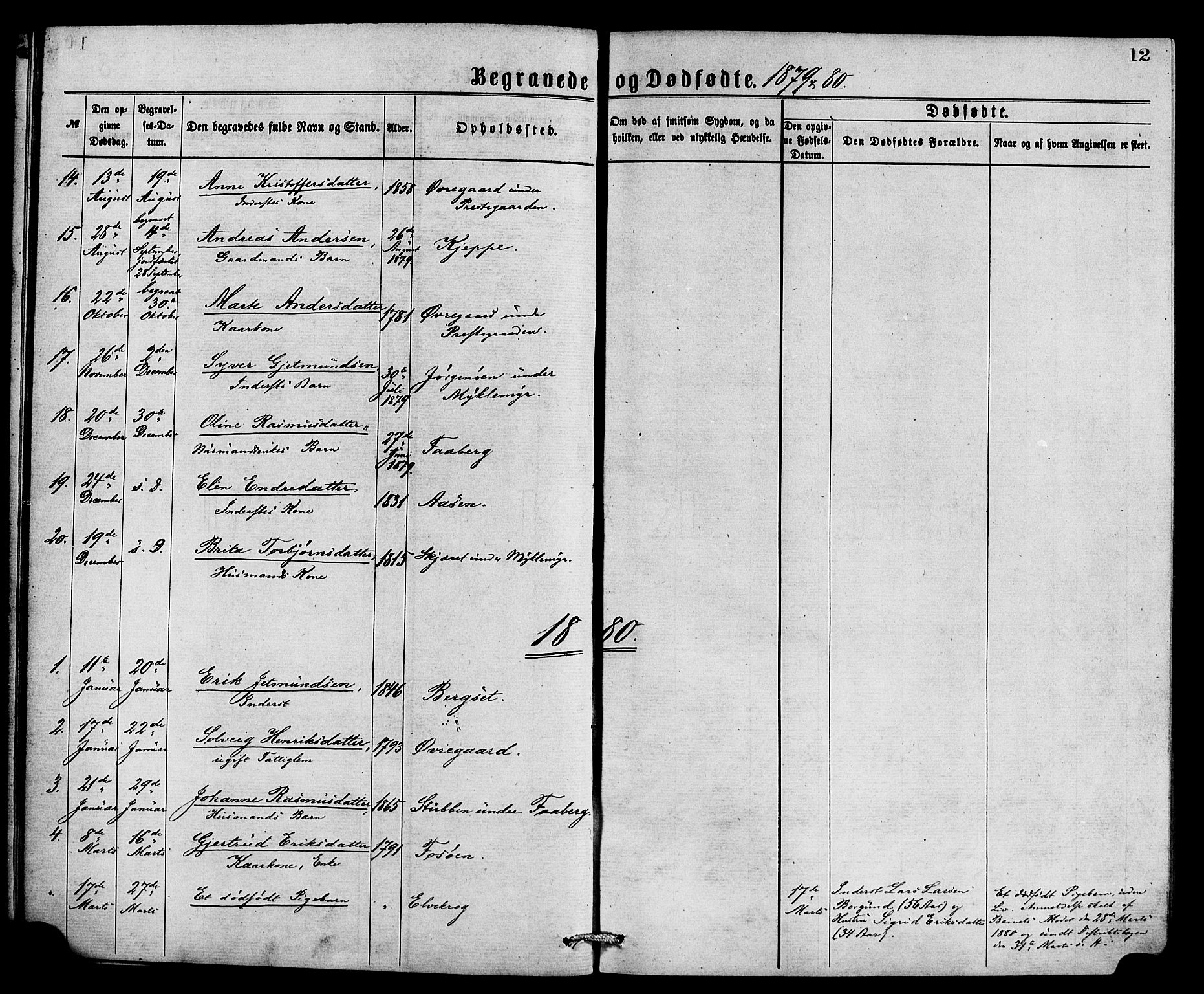 Jostedal sokneprestembete, SAB/A-80601/H/Haa/Haaa/L0009: Parish register (official) no. A 9, 1876-1886, p. 12