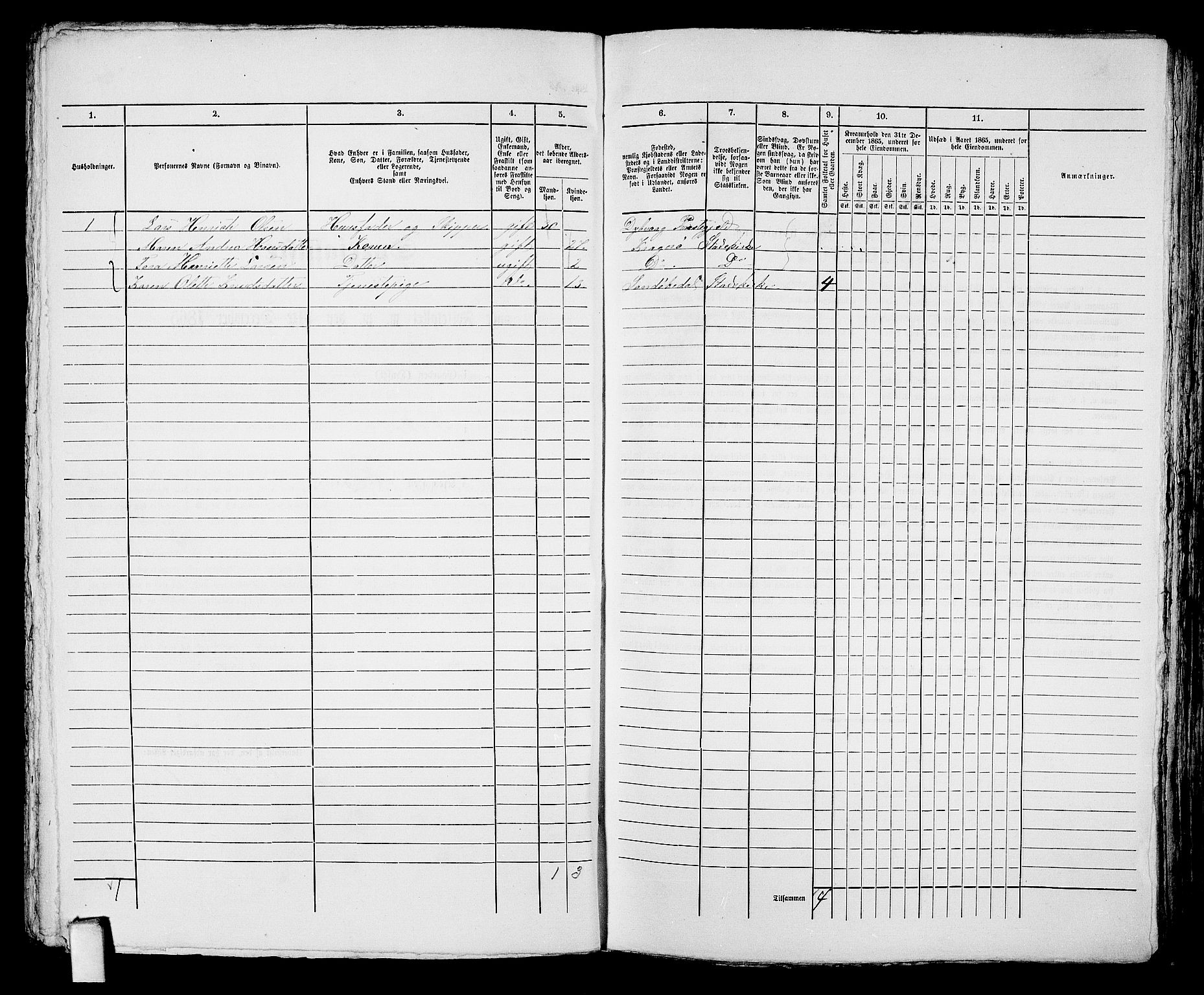 RA, 1865 census for Kragerø/Kragerø, 1865, p. 296