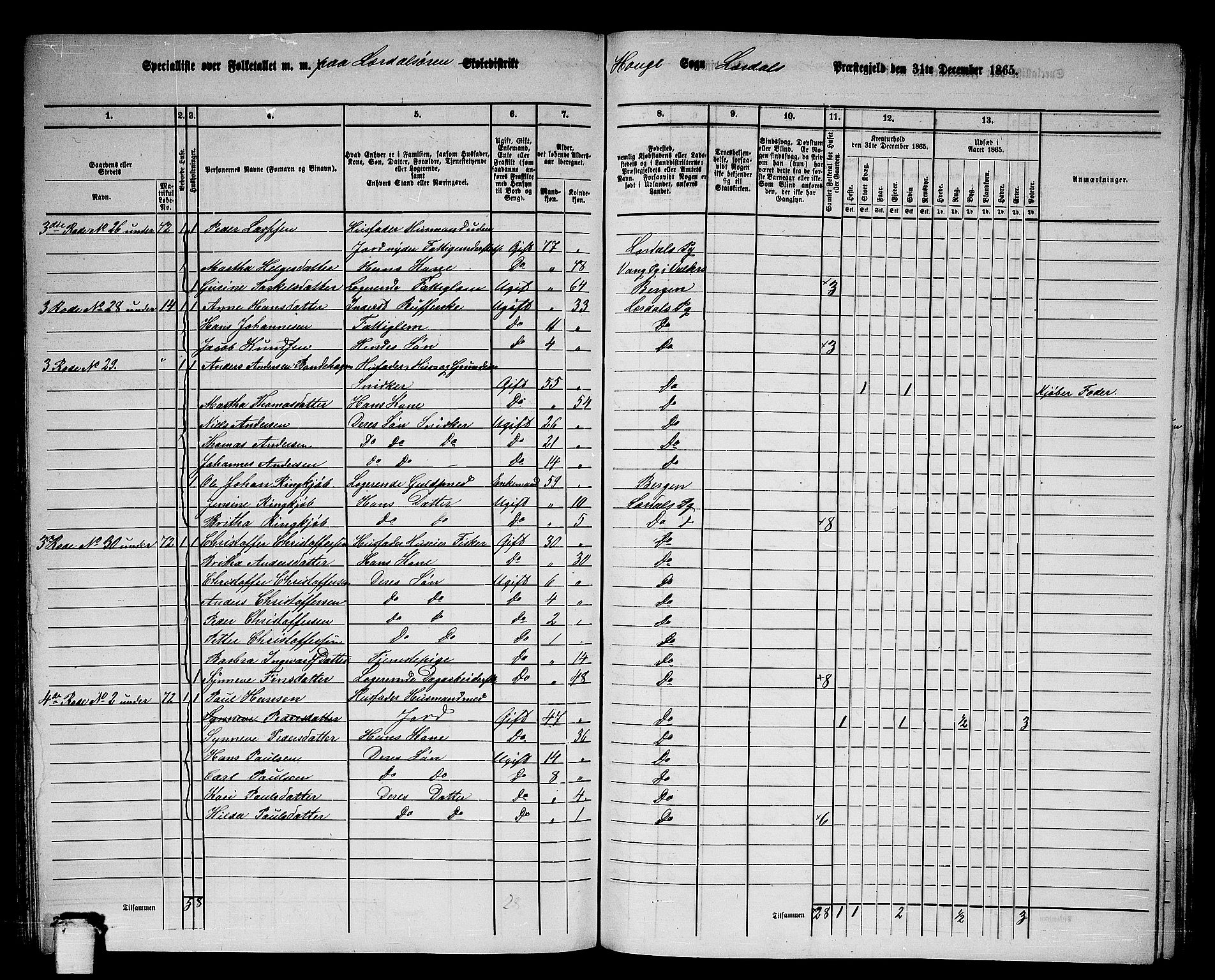 RA, 1865 census for Lærdal, 1865, p. 142