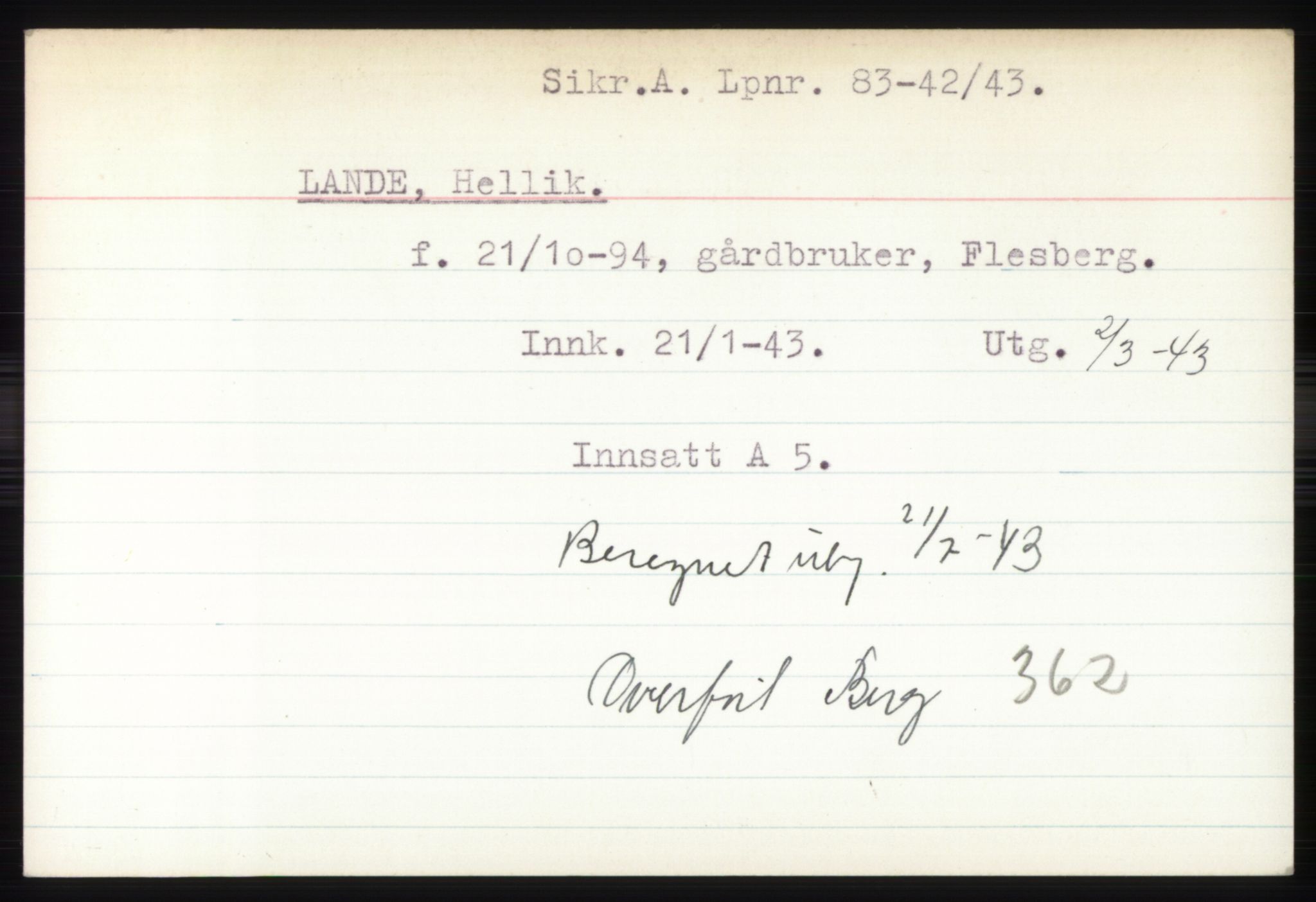 Statspolitiet - Hovedkontoret / Osloavdelingen, AV/RA-S-1329/C/Ck/Cke/L0004: Fangeregister; etternavn L - R, 1941-1945, p. 9