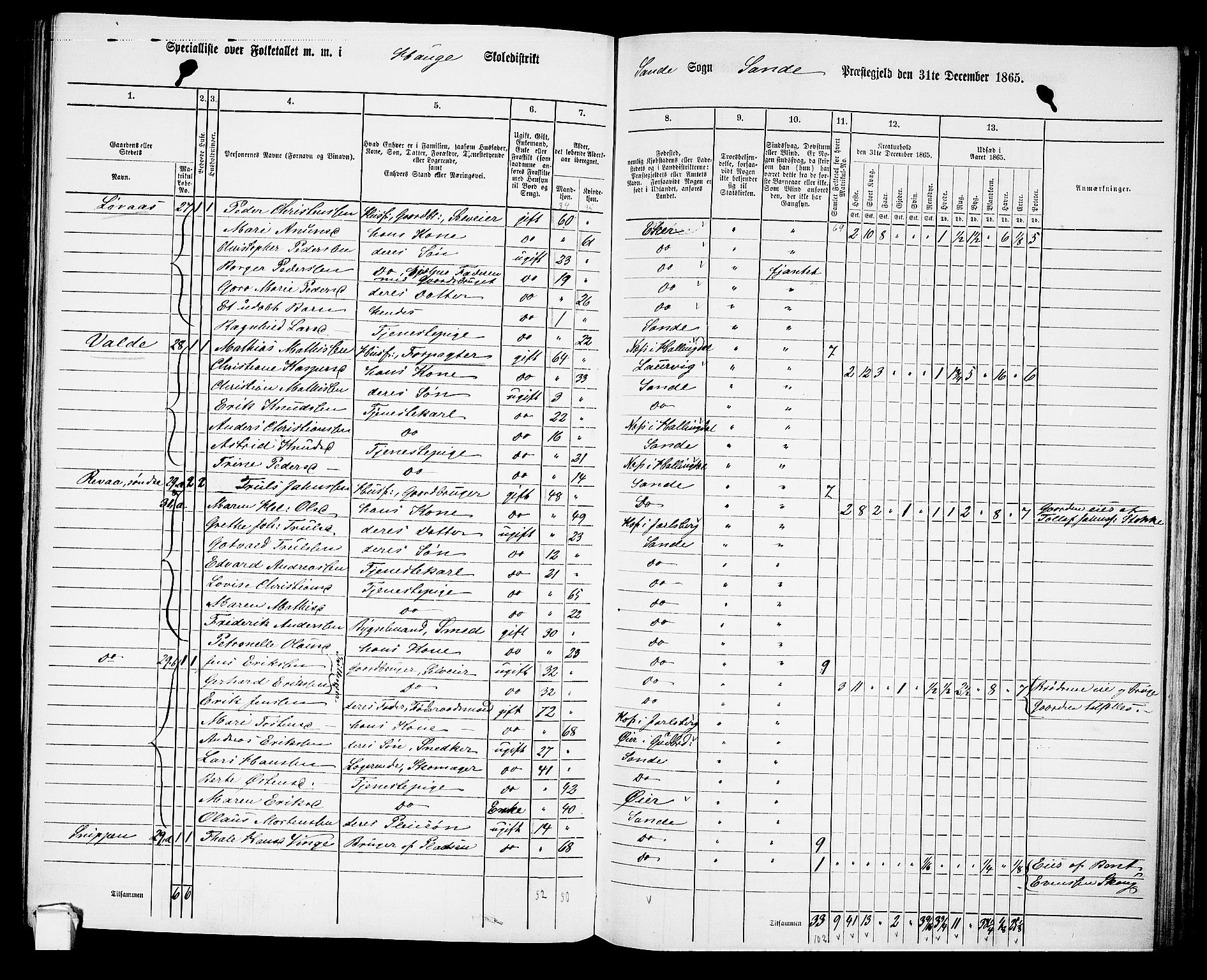 RA, 1865 census for Sande, 1865, p. 36