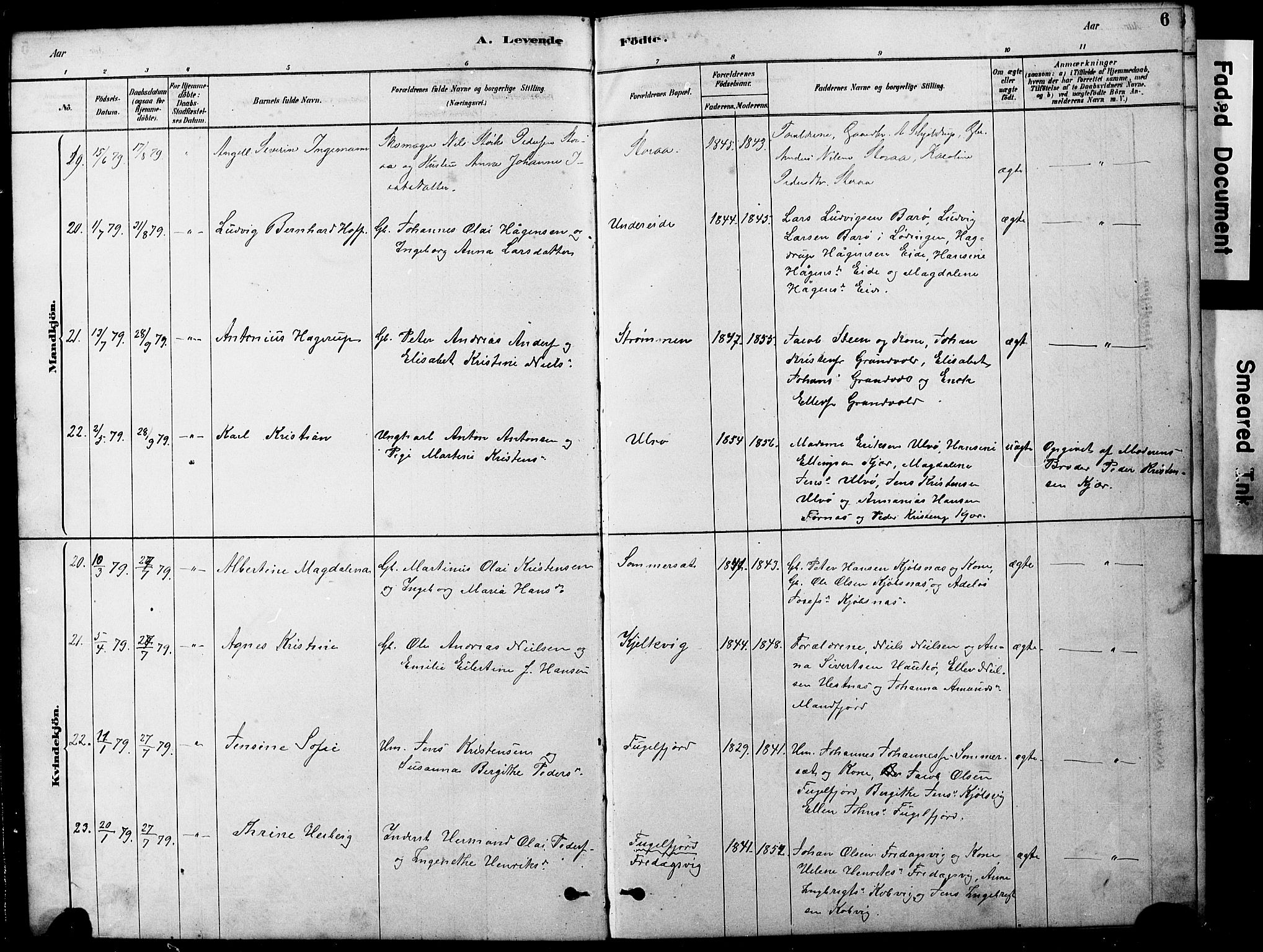 Ministerialprotokoller, klokkerbøker og fødselsregistre - Nordland, AV/SAT-A-1459/861/L0875: Parish register (copy) no. 861C01, 1879-1887, p. 6