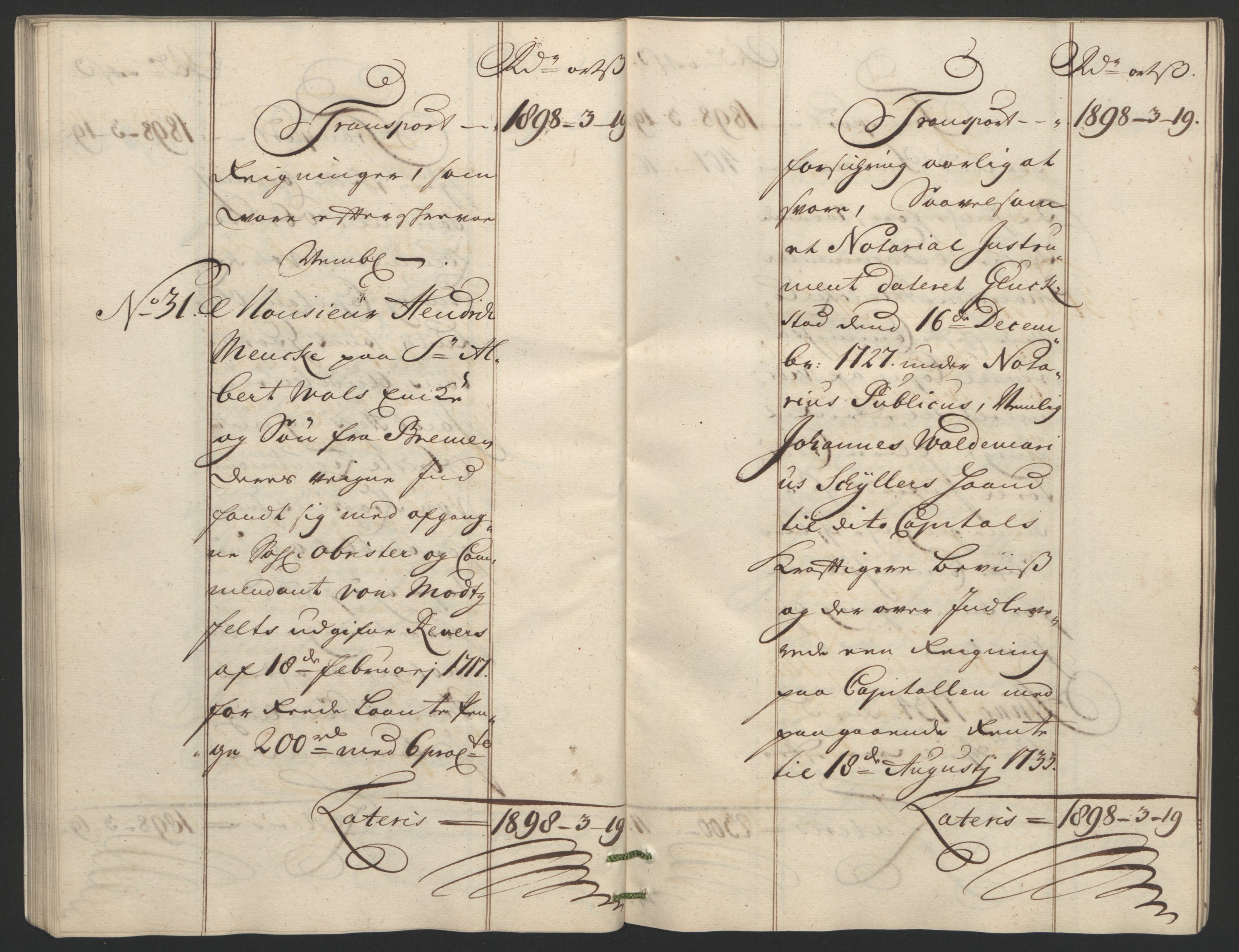 Forsvaret, Generalauditøren, AV/RA-RAFA-1772/F/Fj/Fja/L0022: --, 1733-1821, p. 696