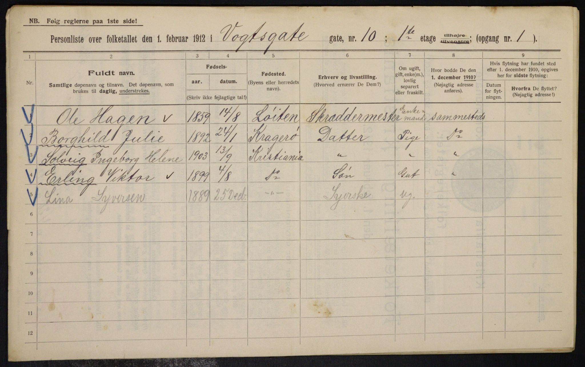 OBA, Municipal Census 1912 for Kristiania, 1912, p. 124230