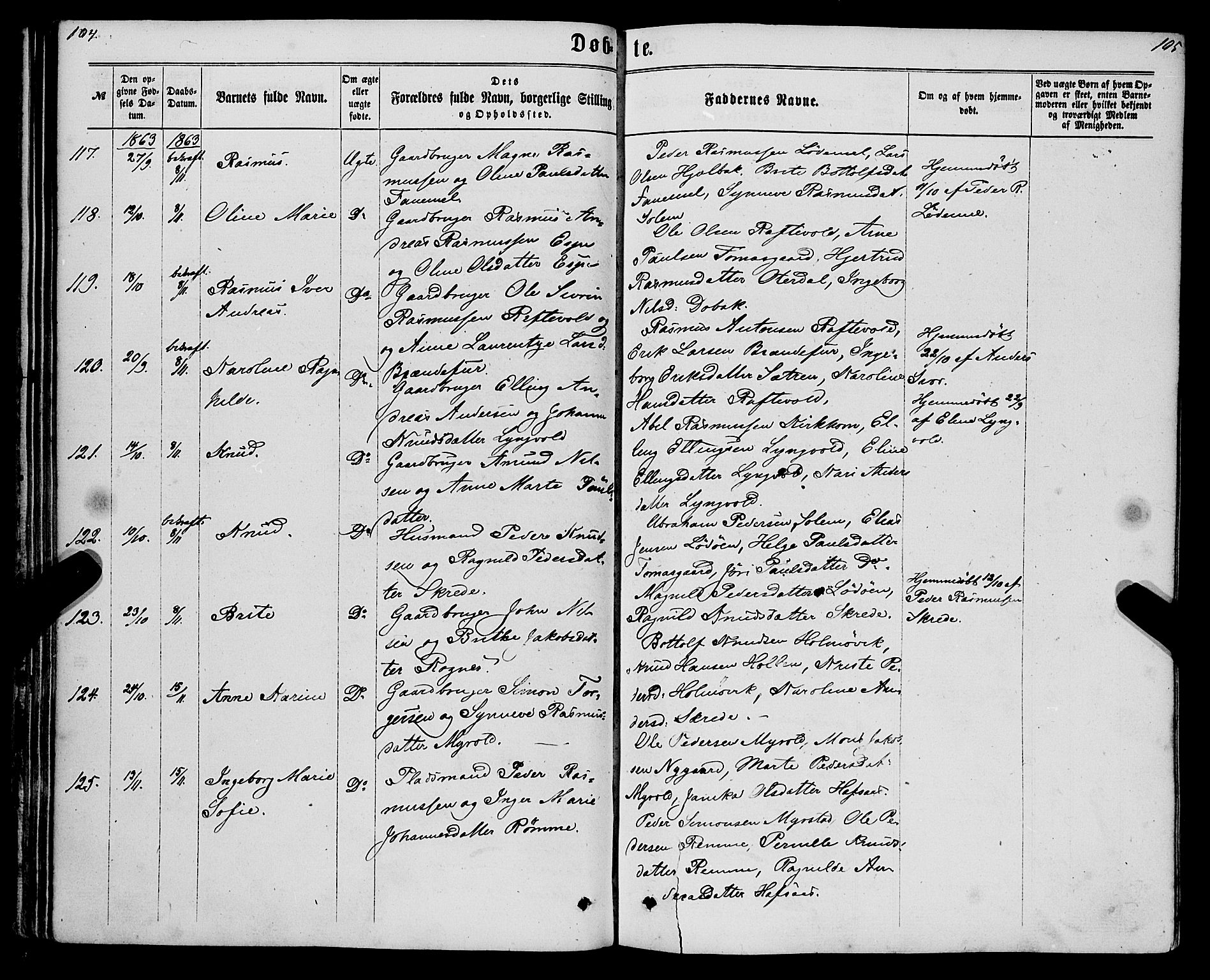 Eid sokneprestembete, AV/SAB-A-82301/H/Haa/Haaa/L0009: Parish register (official) no. A 9, 1861-1868, p. 104-105