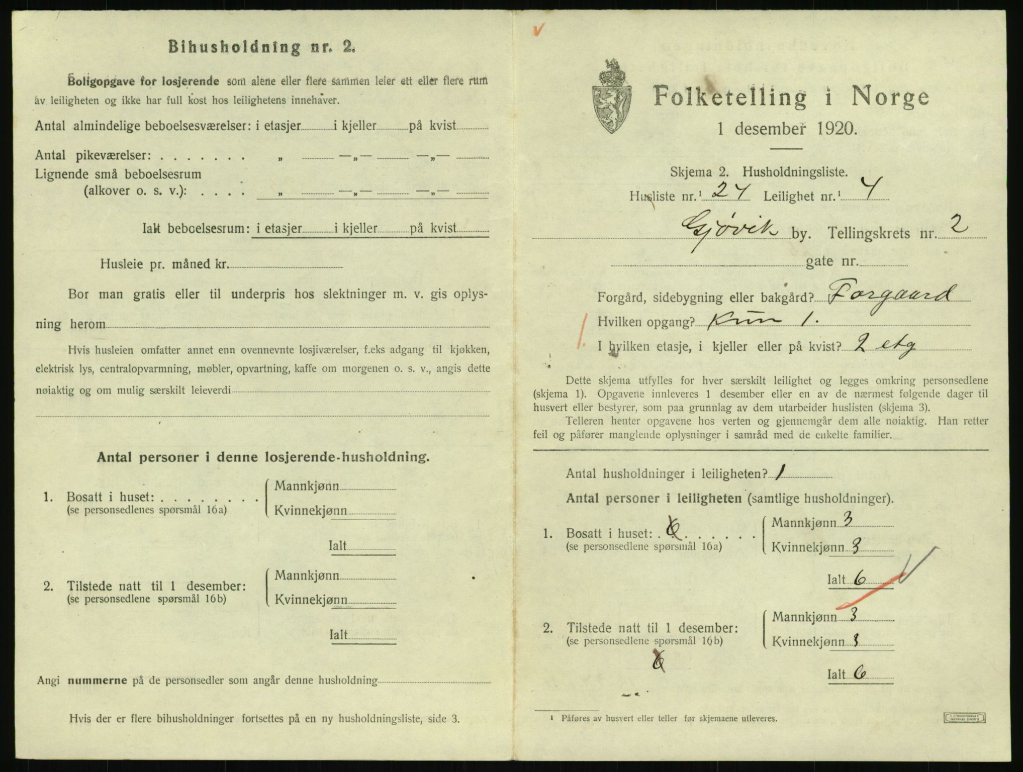 SAH, 1920 census for Gjøvik, 1920, p. 1164