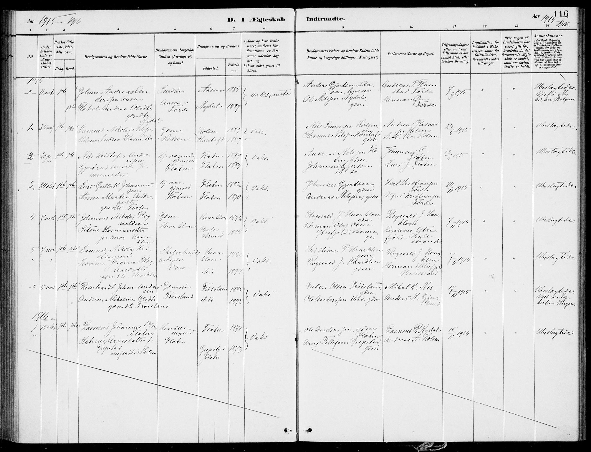 Førde sokneprestembete, SAB/A-79901/H/Haa/Haac/L0001: Parish register (official) no. C  1, 1881-1920, p. 116