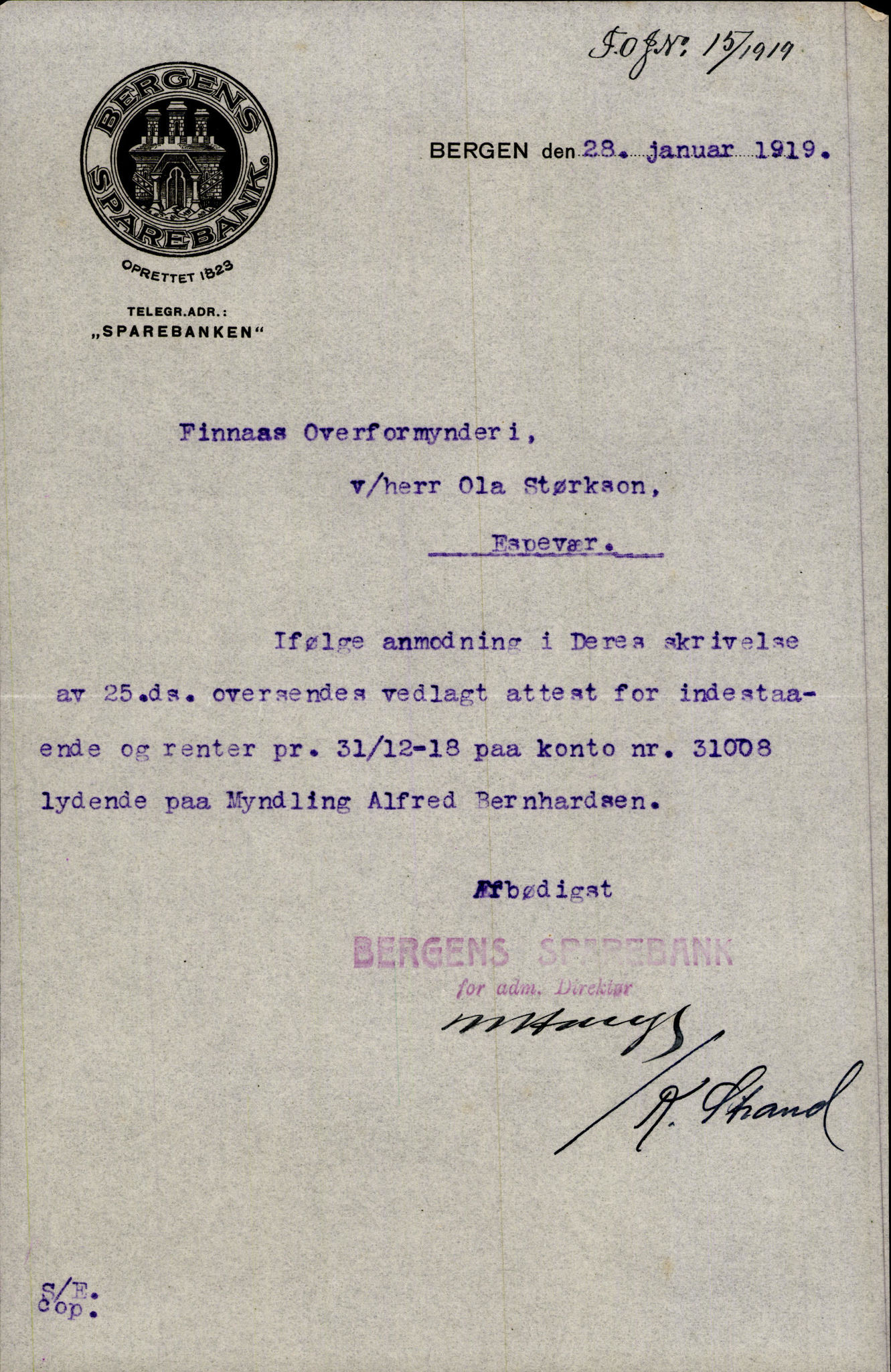 Finnaas kommune. Overformynderiet, IKAH/1218a-812/D/Da/Daa/L0003/0002: Kronologisk ordna korrespondanse / Kronologisk ordna korrespondanse, 1917-1919, p. 110