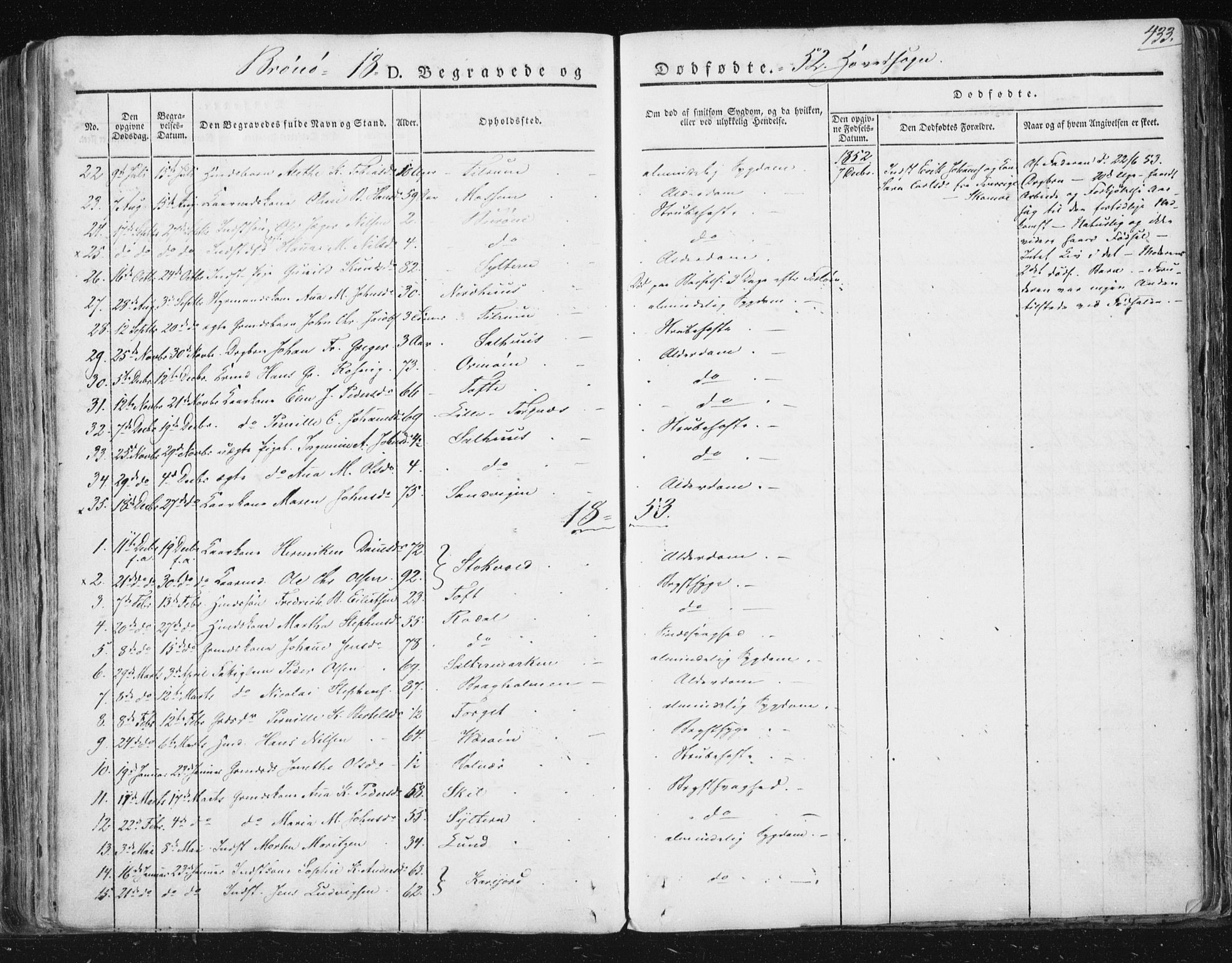 Ministerialprotokoller, klokkerbøker og fødselsregistre - Nordland, SAT/A-1459/813/L0198: Parish register (official) no. 813A08, 1834-1874, p. 433