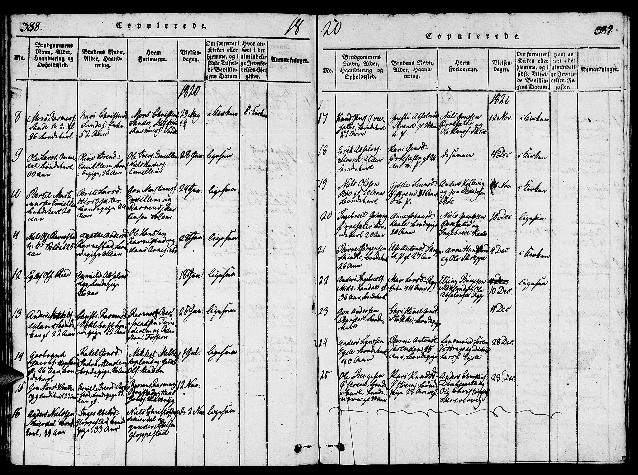 Gloppen sokneprestembete, SAB/A-80101/H/Hab/Haba/L0001: Parish register (copy) no. A 1, 1816-1827, p. 388-389