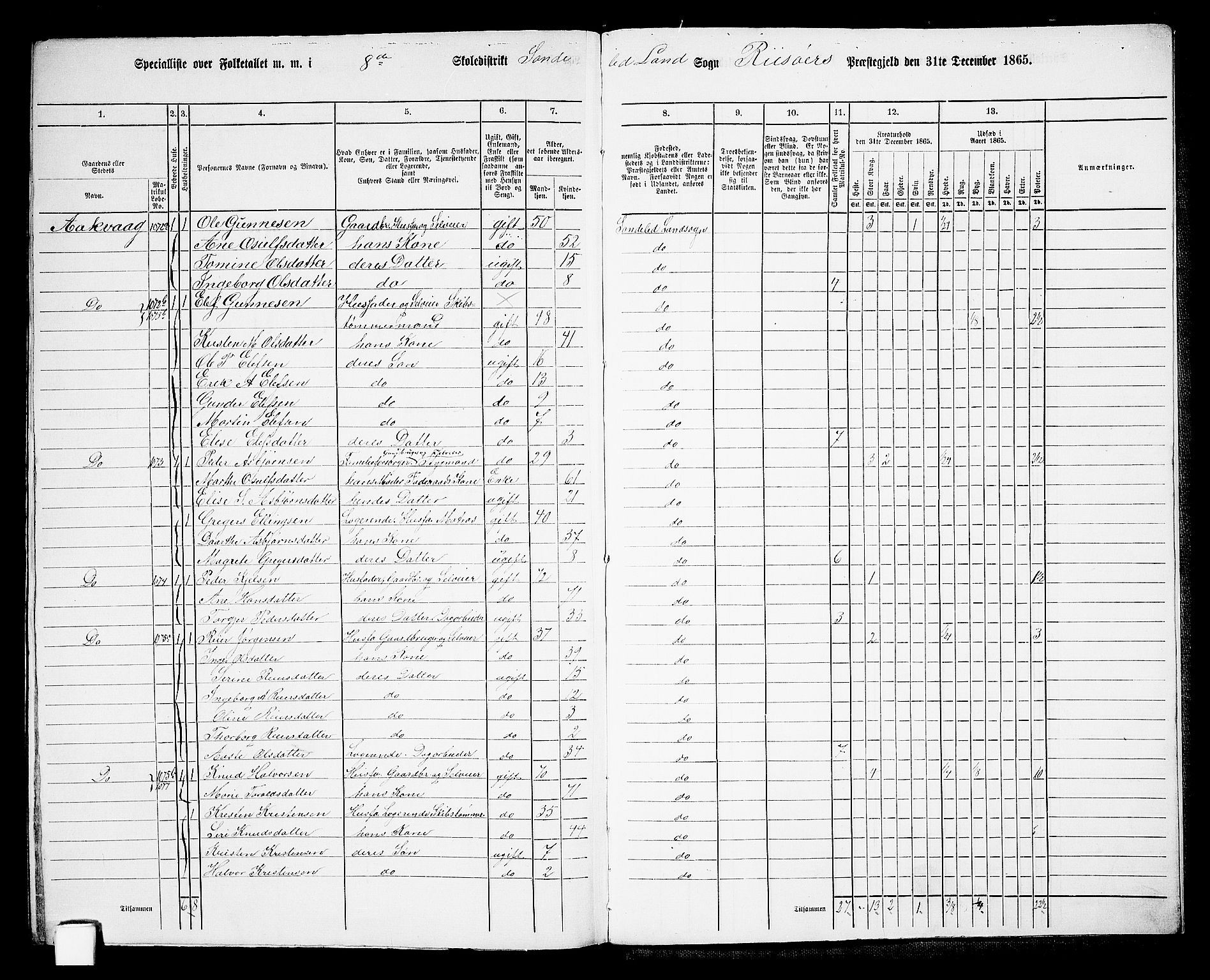 RA, 1865 census for Risør/Søndeled, 1865, p. 146