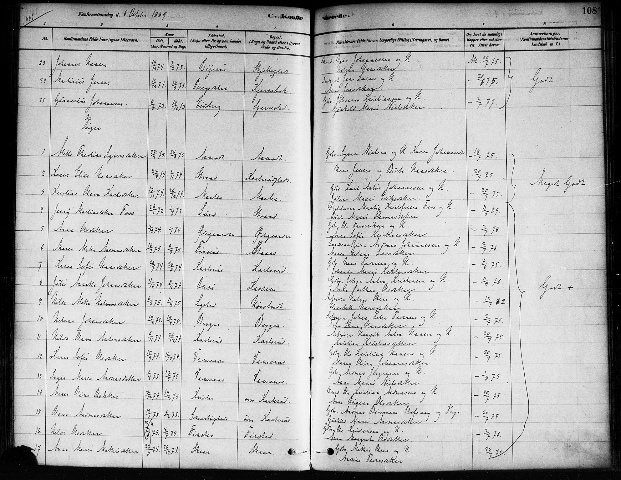 Skiptvet prestekontor Kirkebøker, AV/SAO-A-20009/F/Fa/L0009: Parish register (official) no. 9, 1878-1900, p. 108