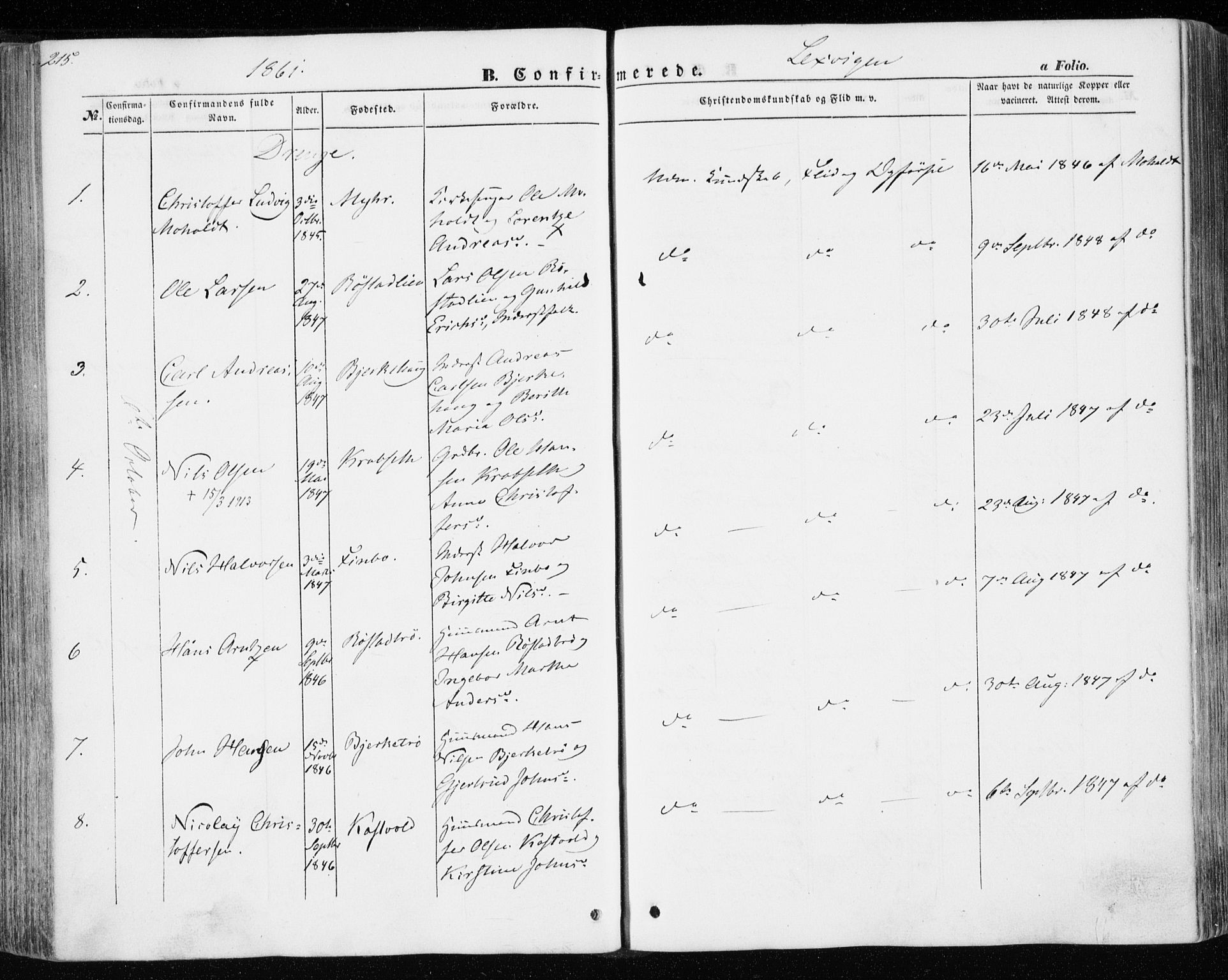 Ministerialprotokoller, klokkerbøker og fødselsregistre - Nord-Trøndelag, SAT/A-1458/701/L0008: Parish register (official) no. 701A08 /1, 1854-1863, p. 215
