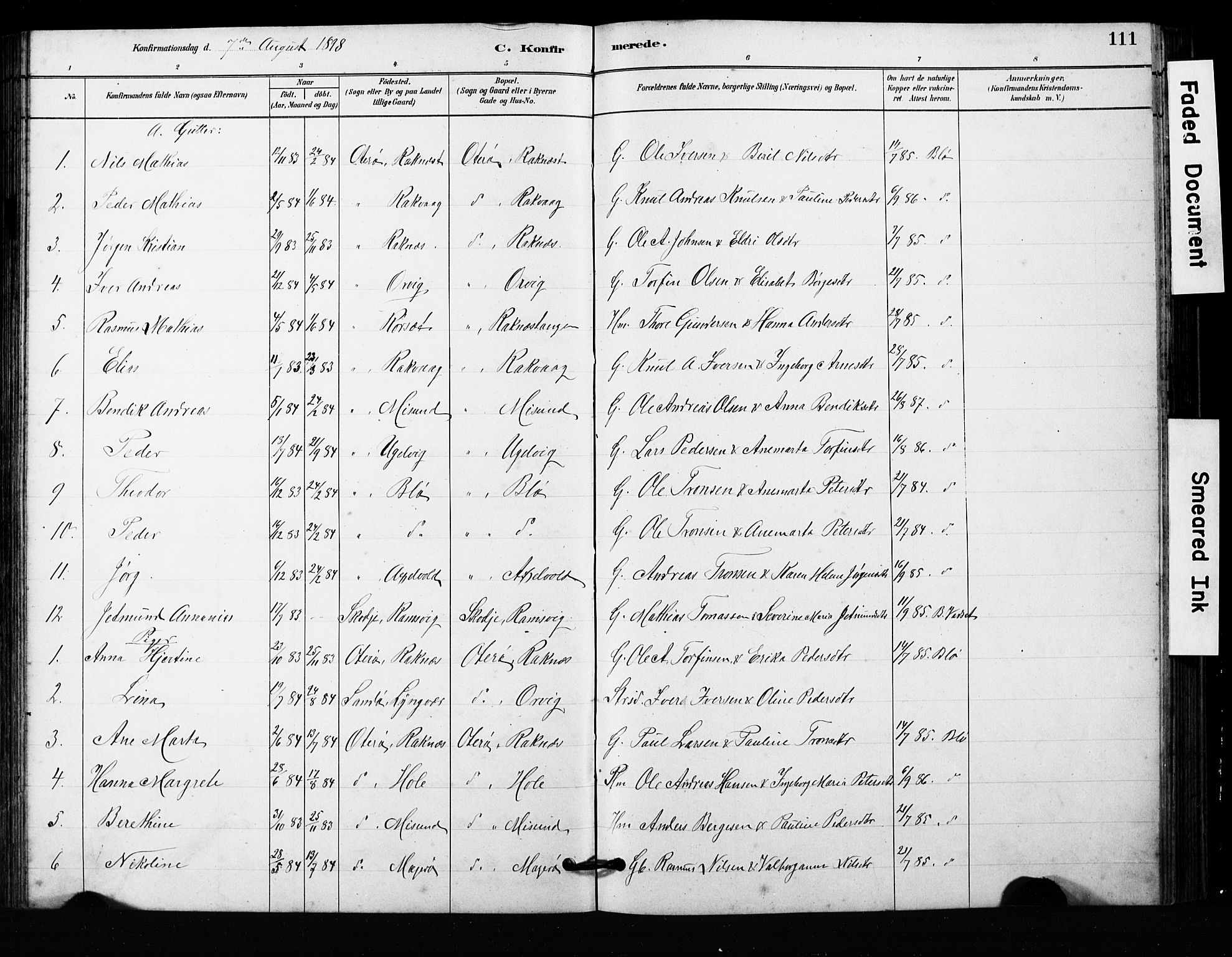 Ministerialprotokoller, klokkerbøker og fødselsregistre - Møre og Romsdal, SAT/A-1454/563/L0737: Parish register (copy) no. 563C01, 1878-1916, p. 111