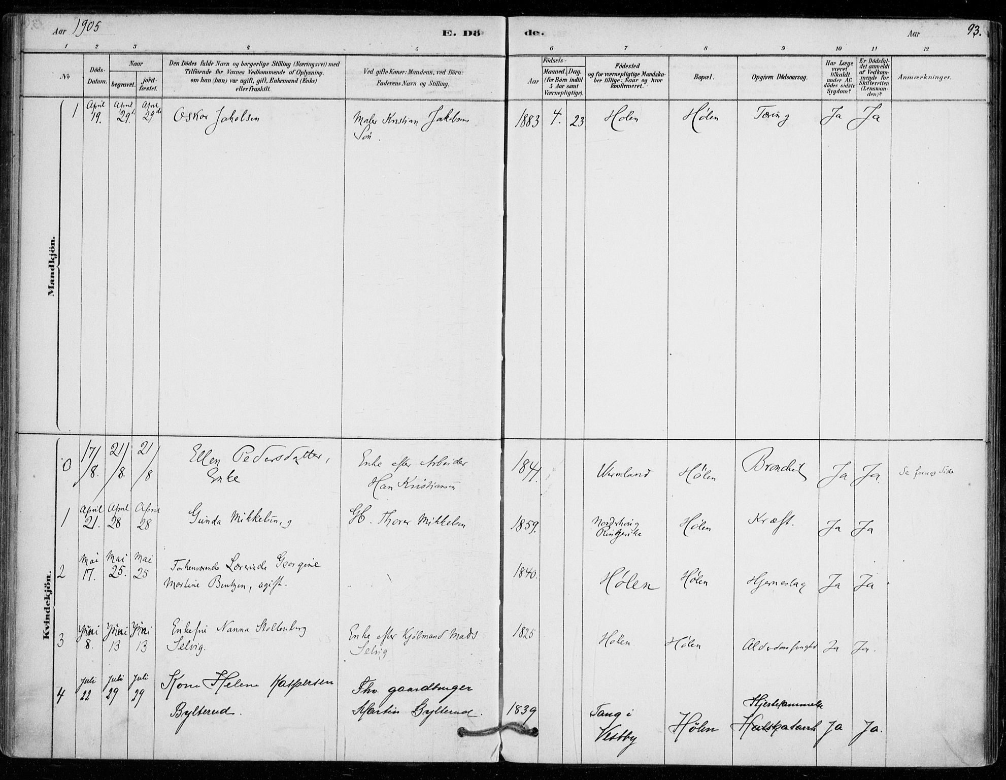 Vestby prestekontor Kirkebøker, SAO/A-10893/F/Fe/L0001: Parish register (official) no. V 1, 1878-1931, p. 93