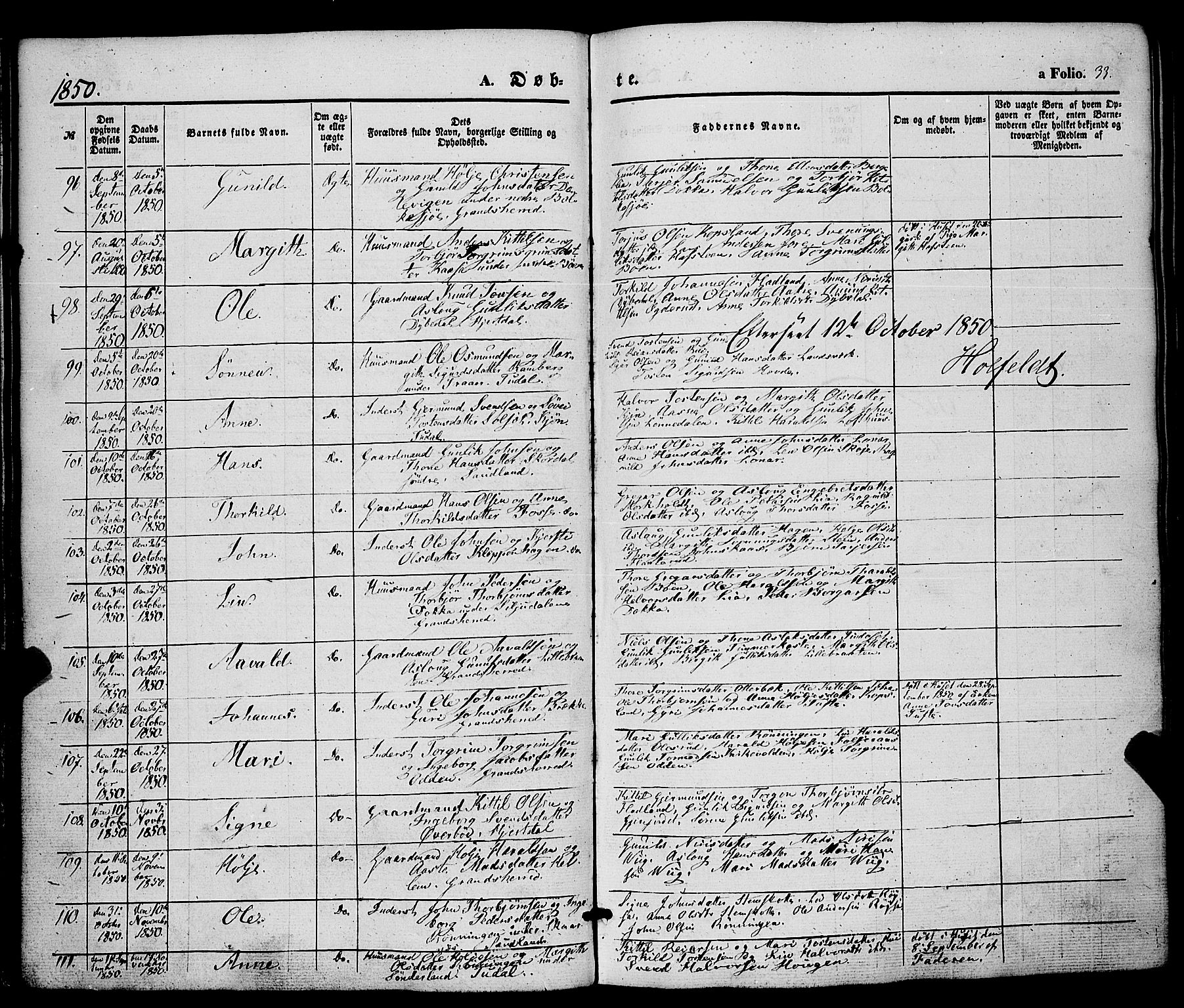 Hjartdal kirkebøker, SAKO/A-270/F/Fa/L0008: Parish register (official) no. I 8, 1844-1859, p. 33
