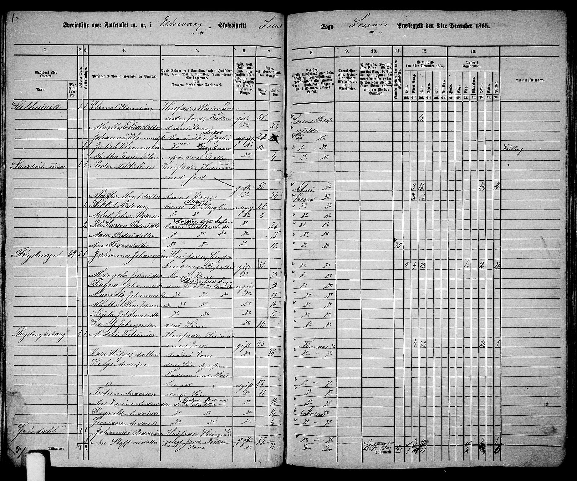 RA, 1865 census for Sveio, 1865, p. 80