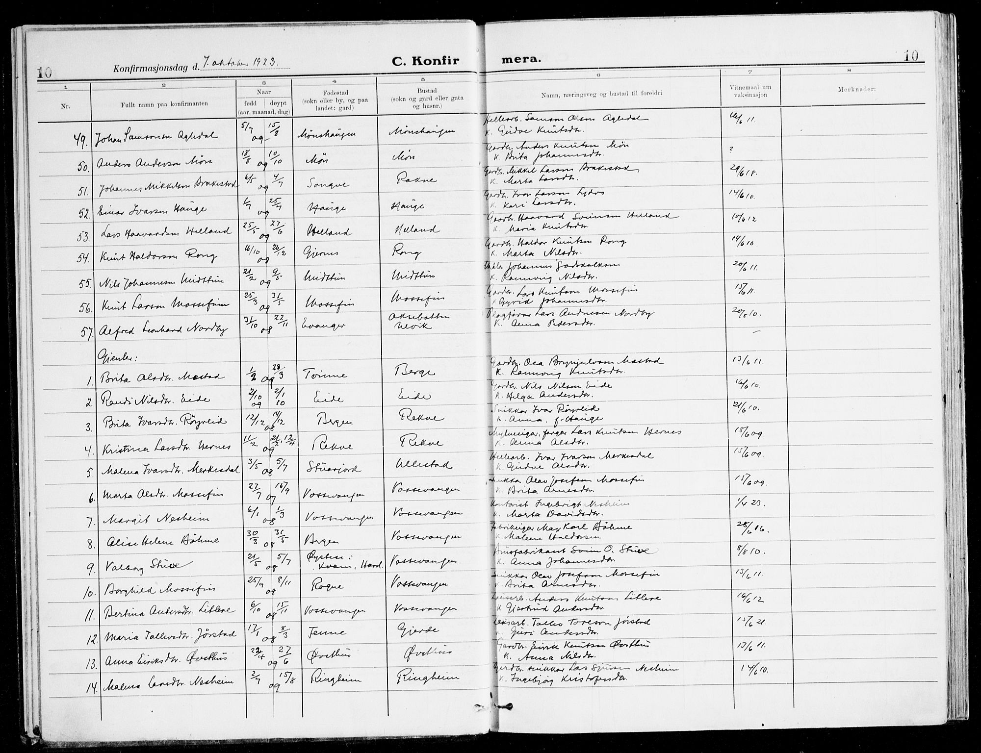 Voss sokneprestembete, AV/SAB-A-79001/H/Haa: Parish register (official) no. B 3, 1922-1942, p. 10