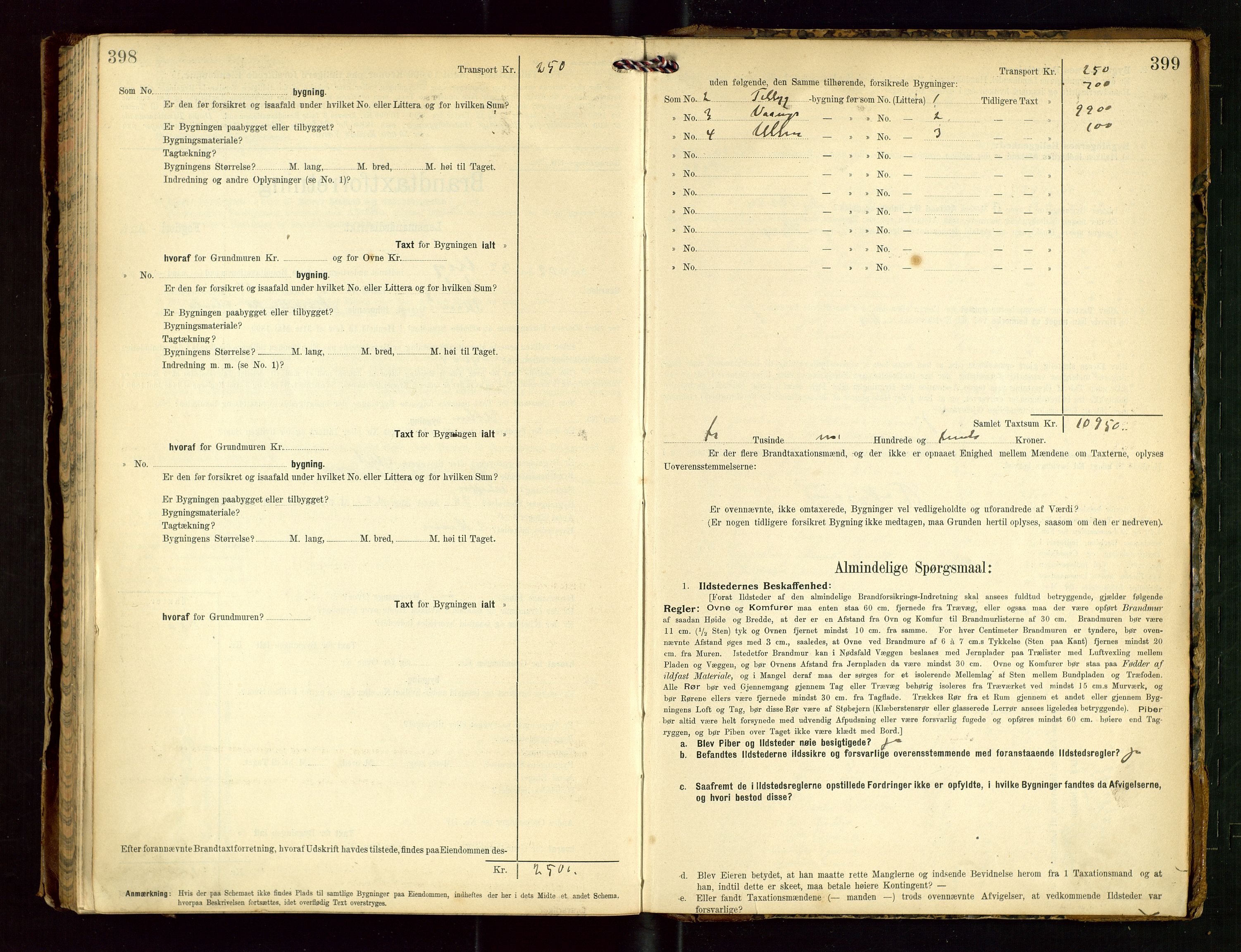 Torvestad lensmannskontor, SAST/A-100307/1/Gob/L0003: "Brandtaxationsprotokol for Torvestad Lensmannsdistrikt", 1905-1909, p. 398-399