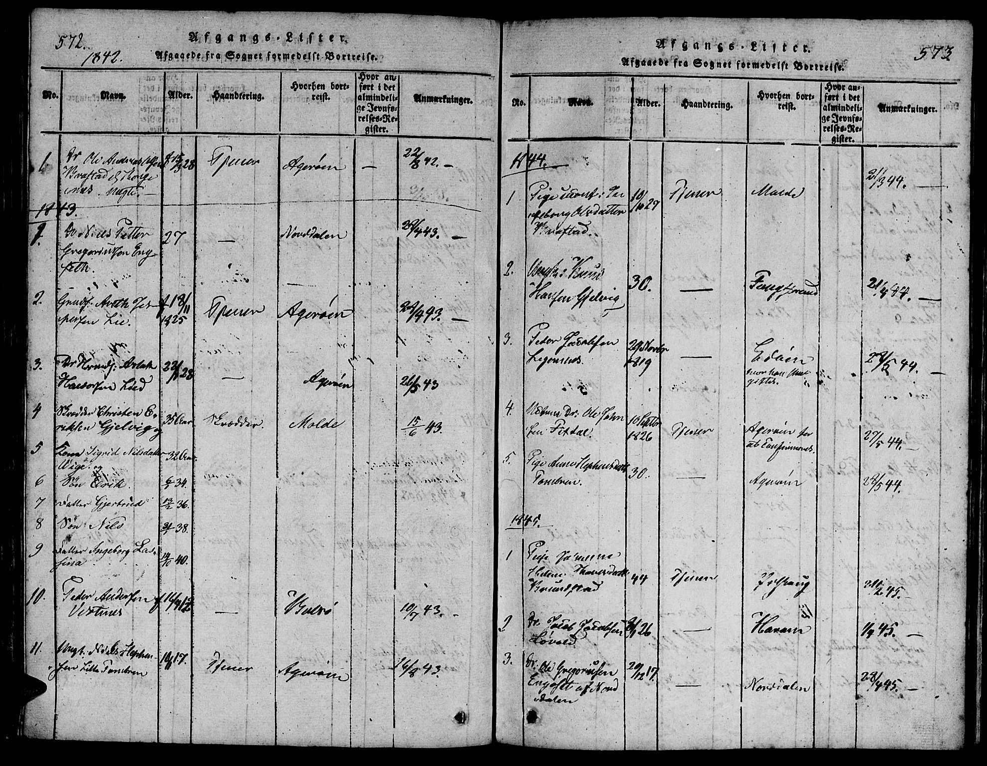 Ministerialprotokoller, klokkerbøker og fødselsregistre - Møre og Romsdal, AV/SAT-A-1454/539/L0528: Parish register (official) no. 539A01, 1818-1847, p. 572-573