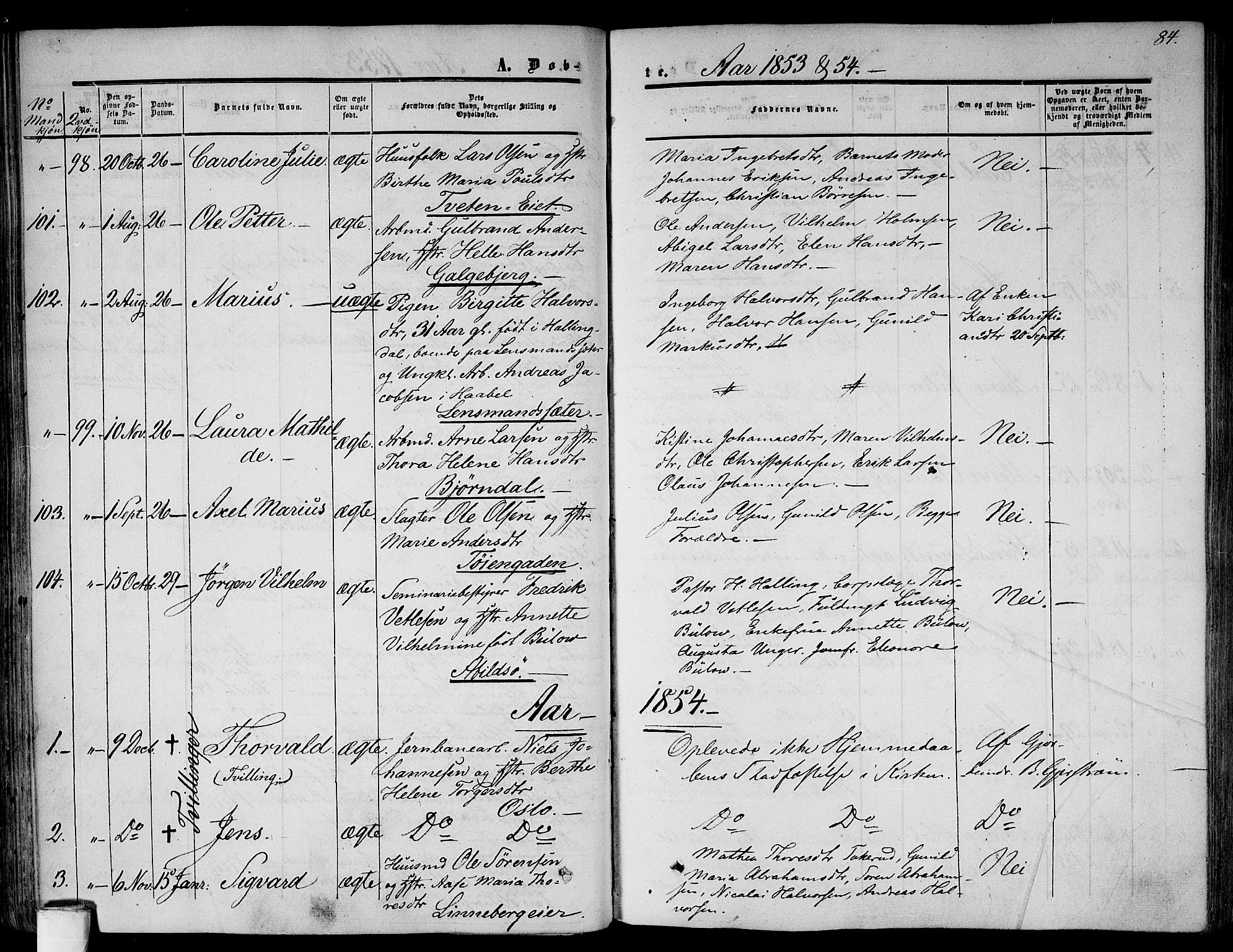 Gamlebyen prestekontor Kirkebøker, AV/SAO-A-10884/F/Fa/L0004: Parish register (official) no. 4, 1850-1857, p. 84