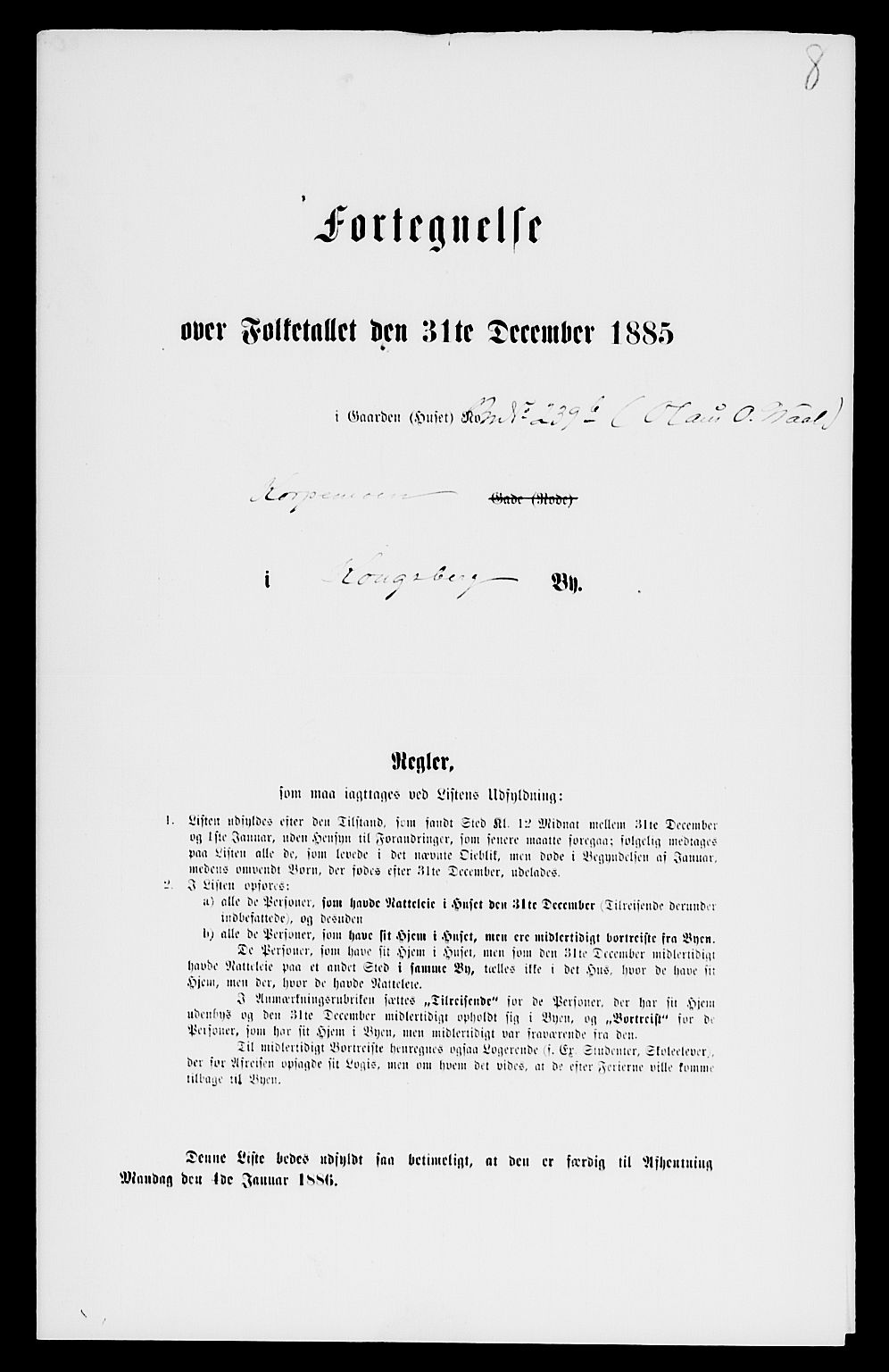 SAKO, 1885 census for 0604 Kongsberg, 1885, p. 509