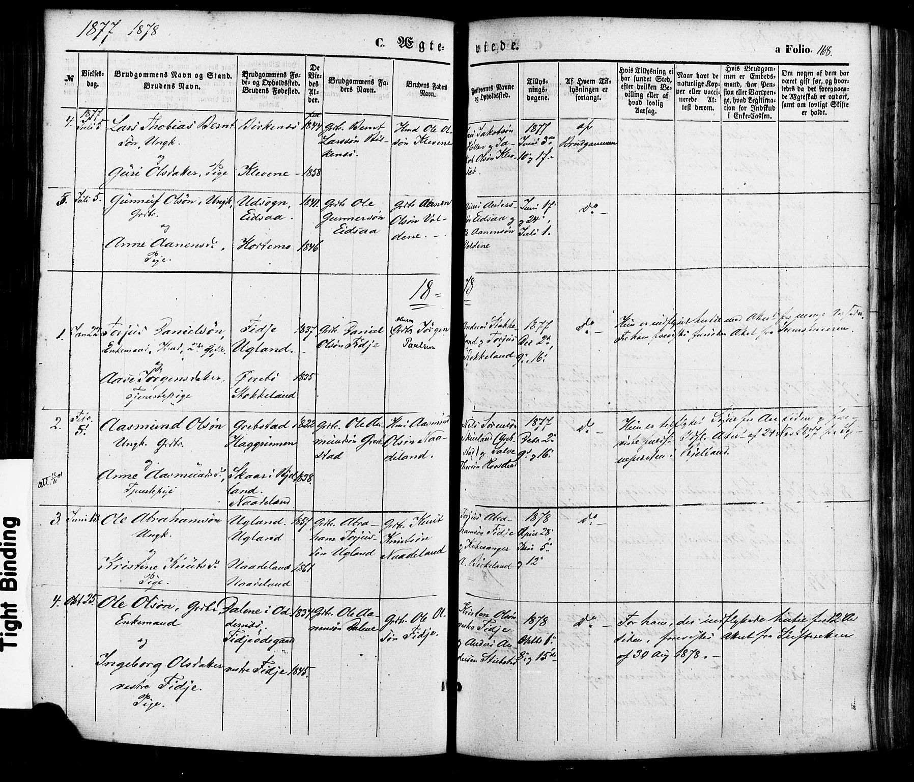 Søgne sokneprestkontor, AV/SAK-1111-0037/F/Fa/Faa/L0002: Parish register (official) no. A 2, 1854-1882, p. 168