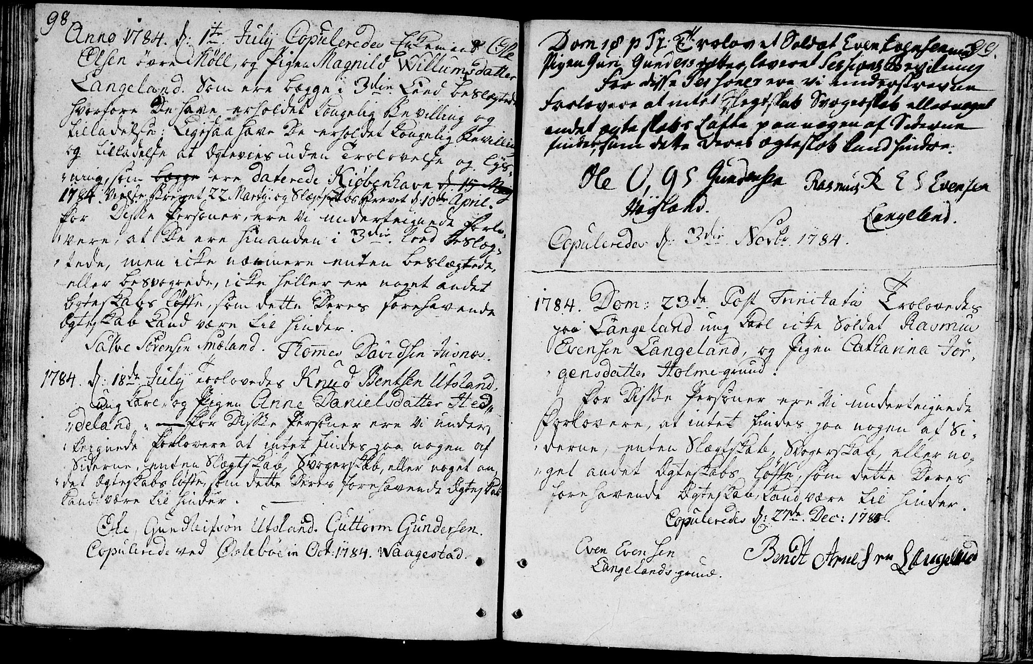 Holum sokneprestkontor, AV/SAK-1111-0022/F/Fa/Faa/L0001: Parish register (official) no. A 1, 1750-1802, p. 98-99