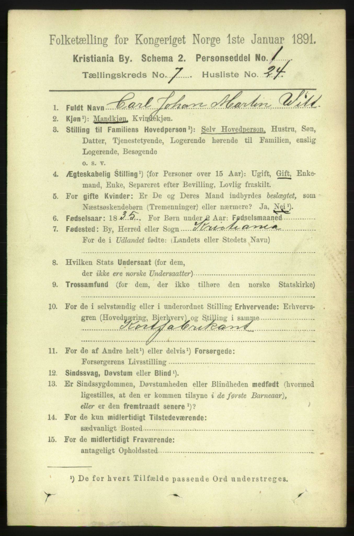 RA, 1891 census for 0301 Kristiania, 1891, p. 3077