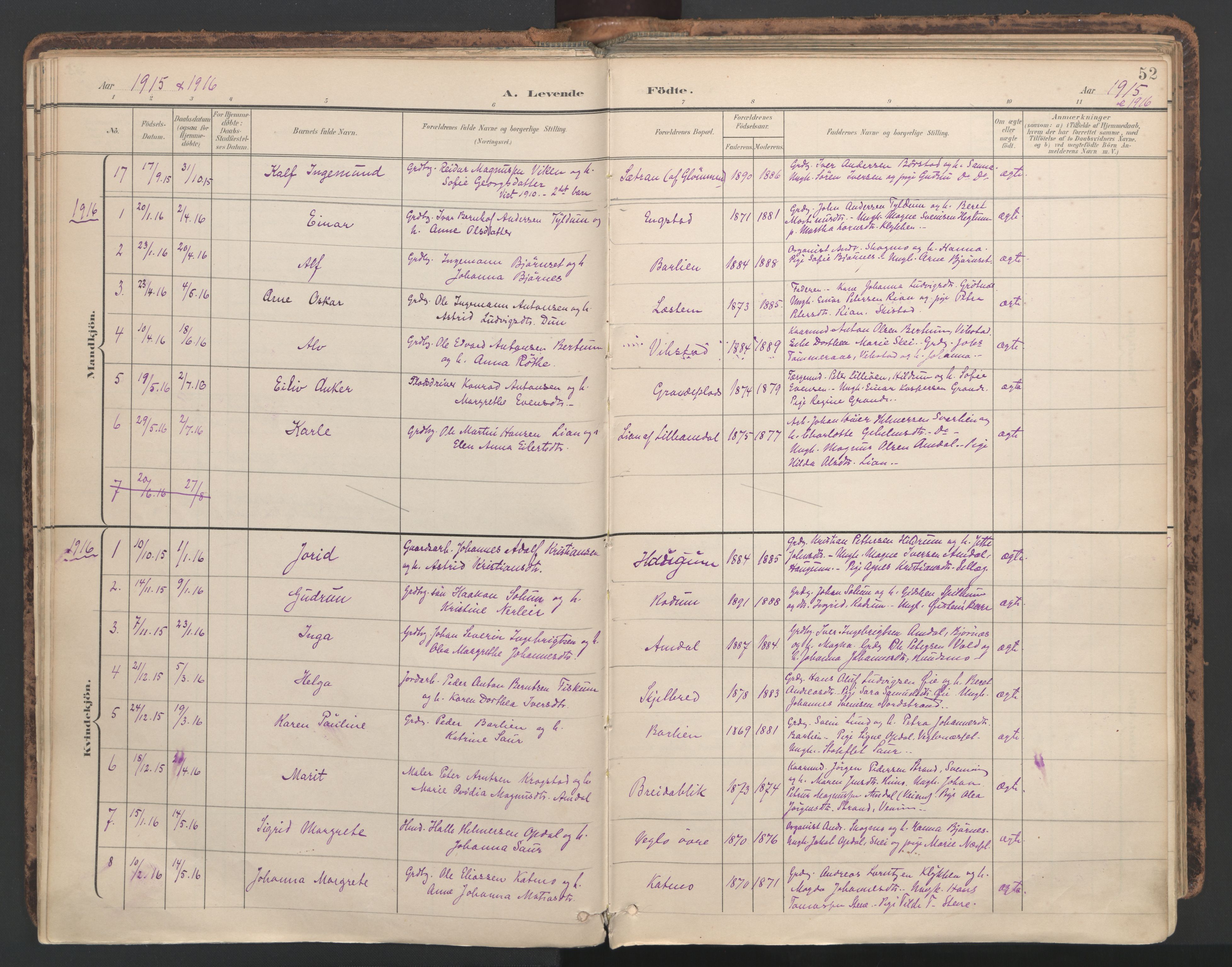 Ministerialprotokoller, klokkerbøker og fødselsregistre - Nord-Trøndelag, SAT/A-1458/764/L0556: Parish register (official) no. 764A11, 1897-1924, p. 52