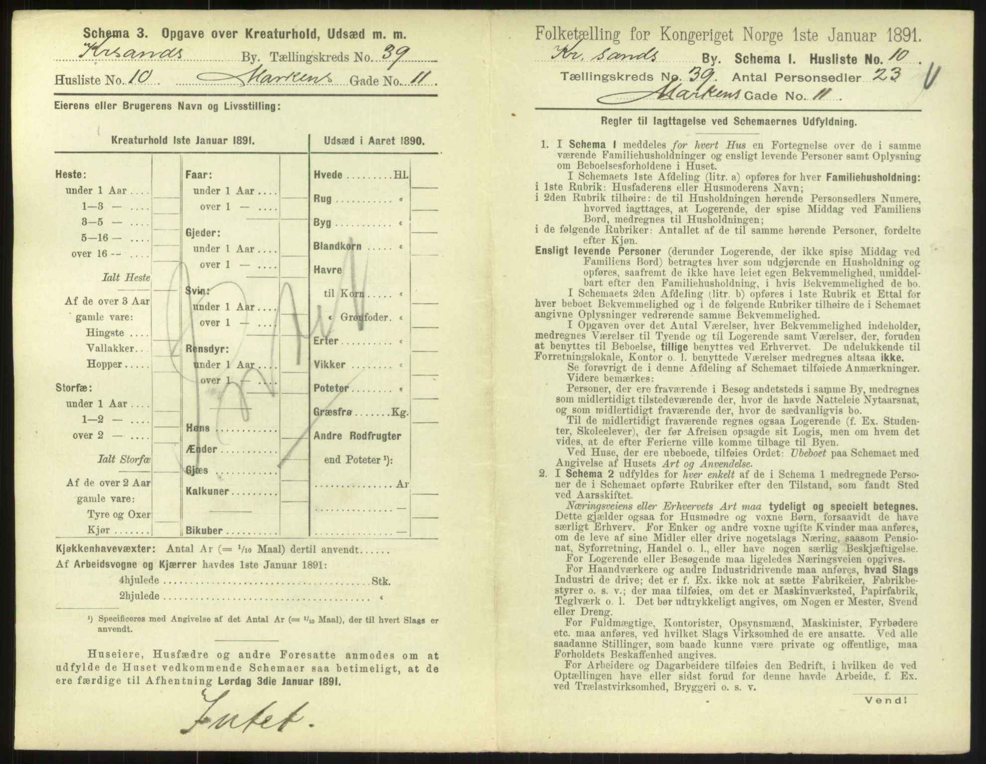 RA, 1891 census for 1001 Kristiansand, 1891, p. 2146