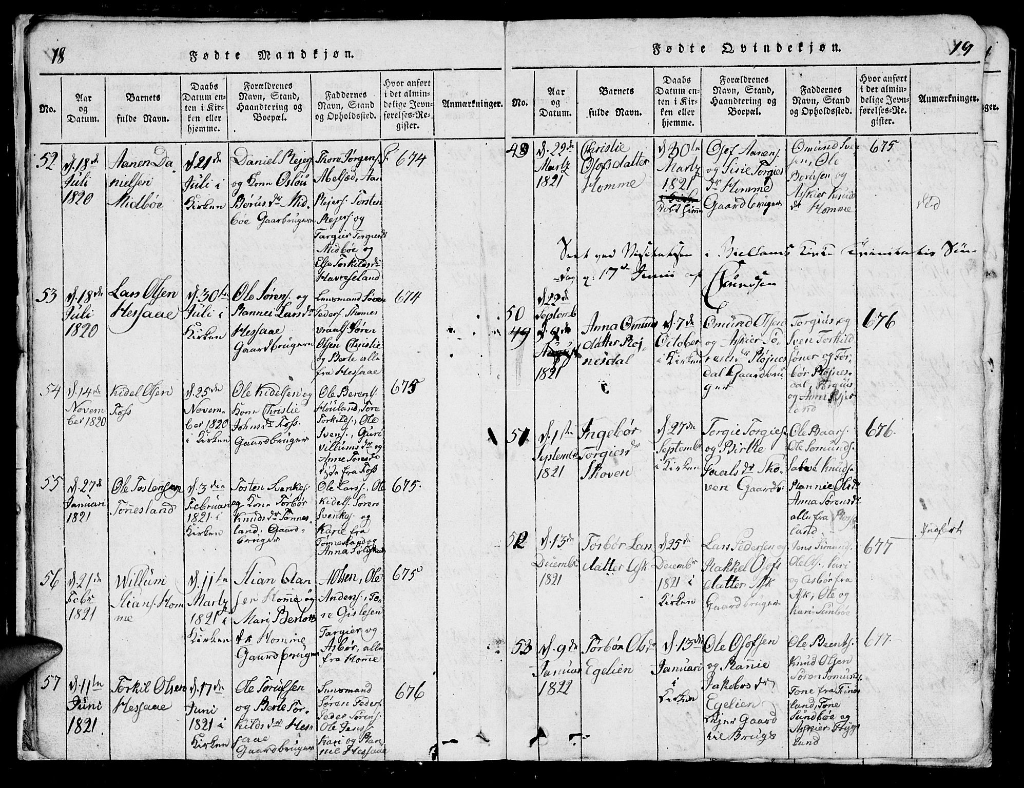 Bjelland sokneprestkontor, SAK/1111-0005/F/Fb/Fba/L0003: Parish register (copy) no. B 3, 1816-1870, p. 18-19