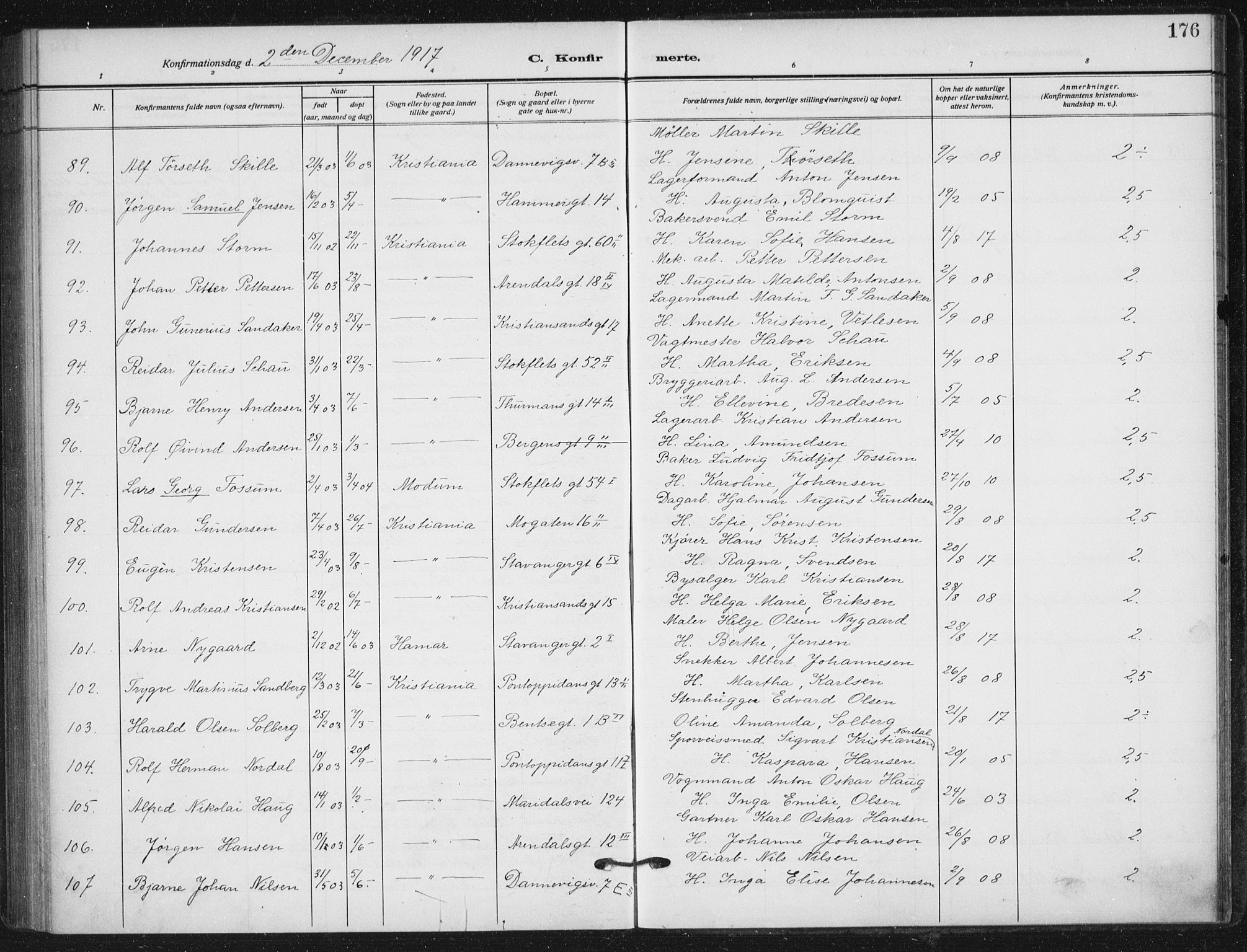 Sagene prestekontor Kirkebøker, SAO/A-10796/F/L0008: Parish register (official) no. 8, 1910-1919, p. 176