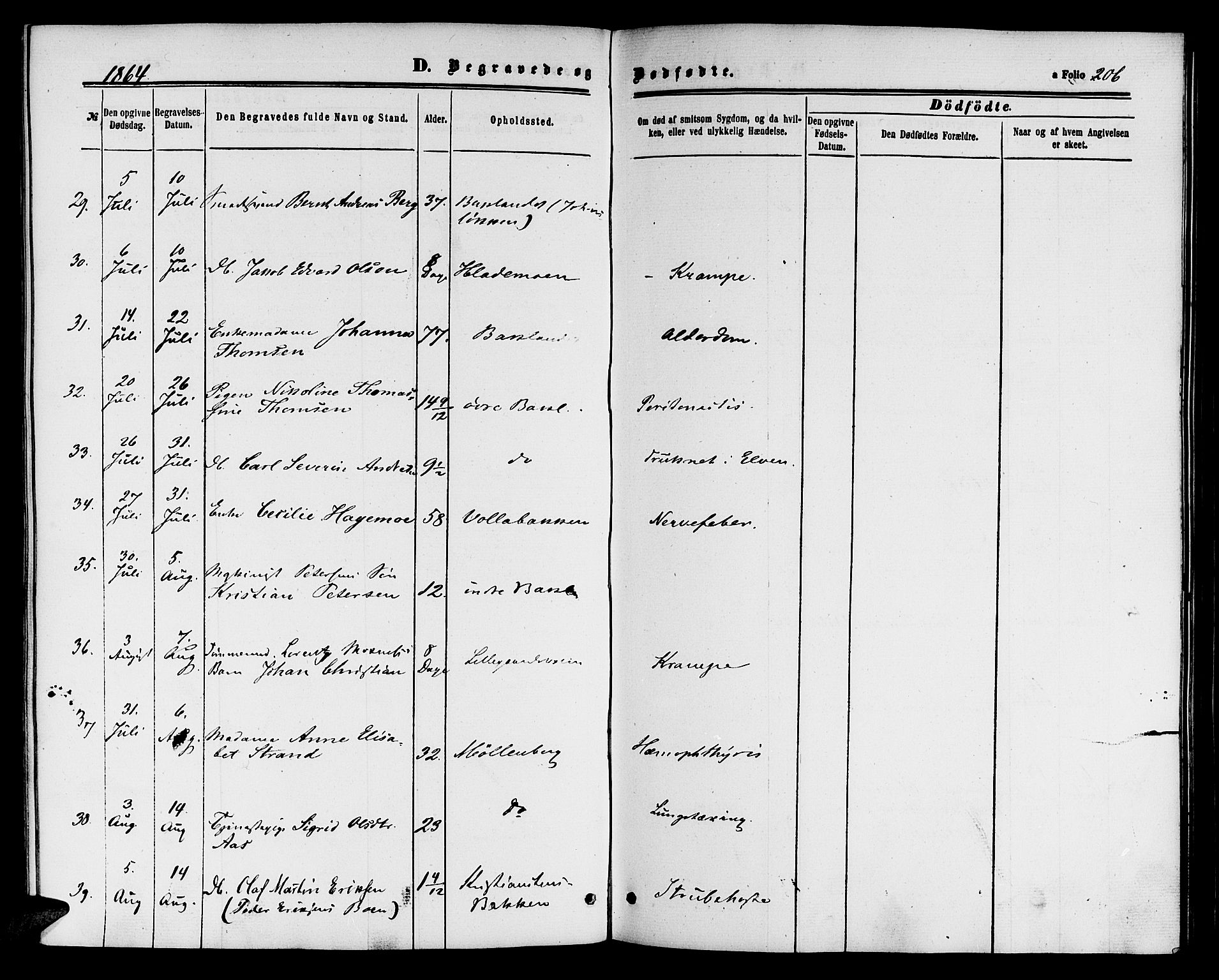 Ministerialprotokoller, klokkerbøker og fødselsregistre - Sør-Trøndelag, AV/SAT-A-1456/604/L0185: Parish register (official) no. 604A06, 1861-1865, p. 206