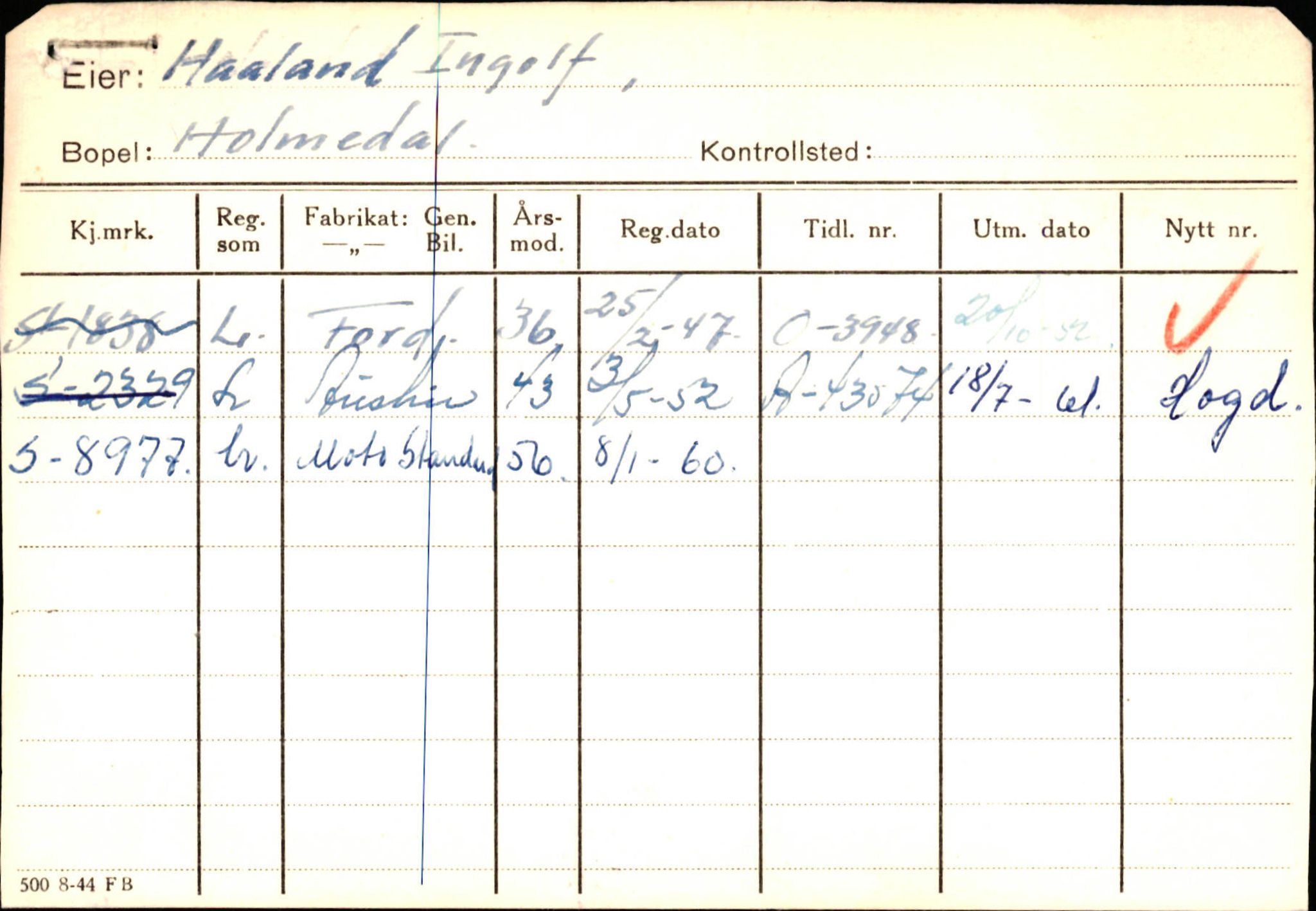 Statens vegvesen, Sogn og Fjordane vegkontor, SAB/A-5301/4/F/L0125: Eigarregister Sogndal V-Å. Aurland A-Å. Fjaler A-N, 1945-1975, p. 2187