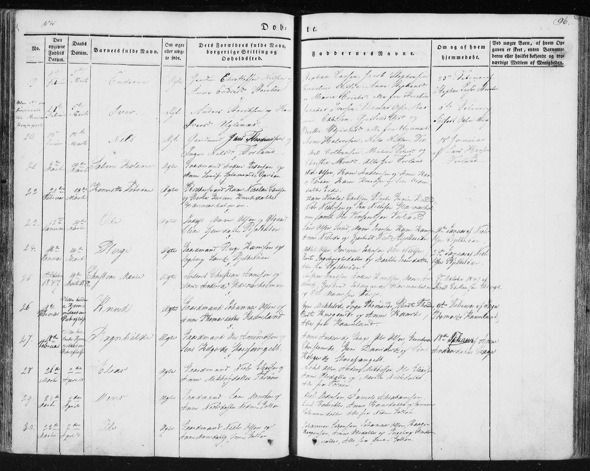 Sund sokneprestembete, AV/SAB-A-99930: Parish register (official) no. A 13, 1835-1849, p. 96