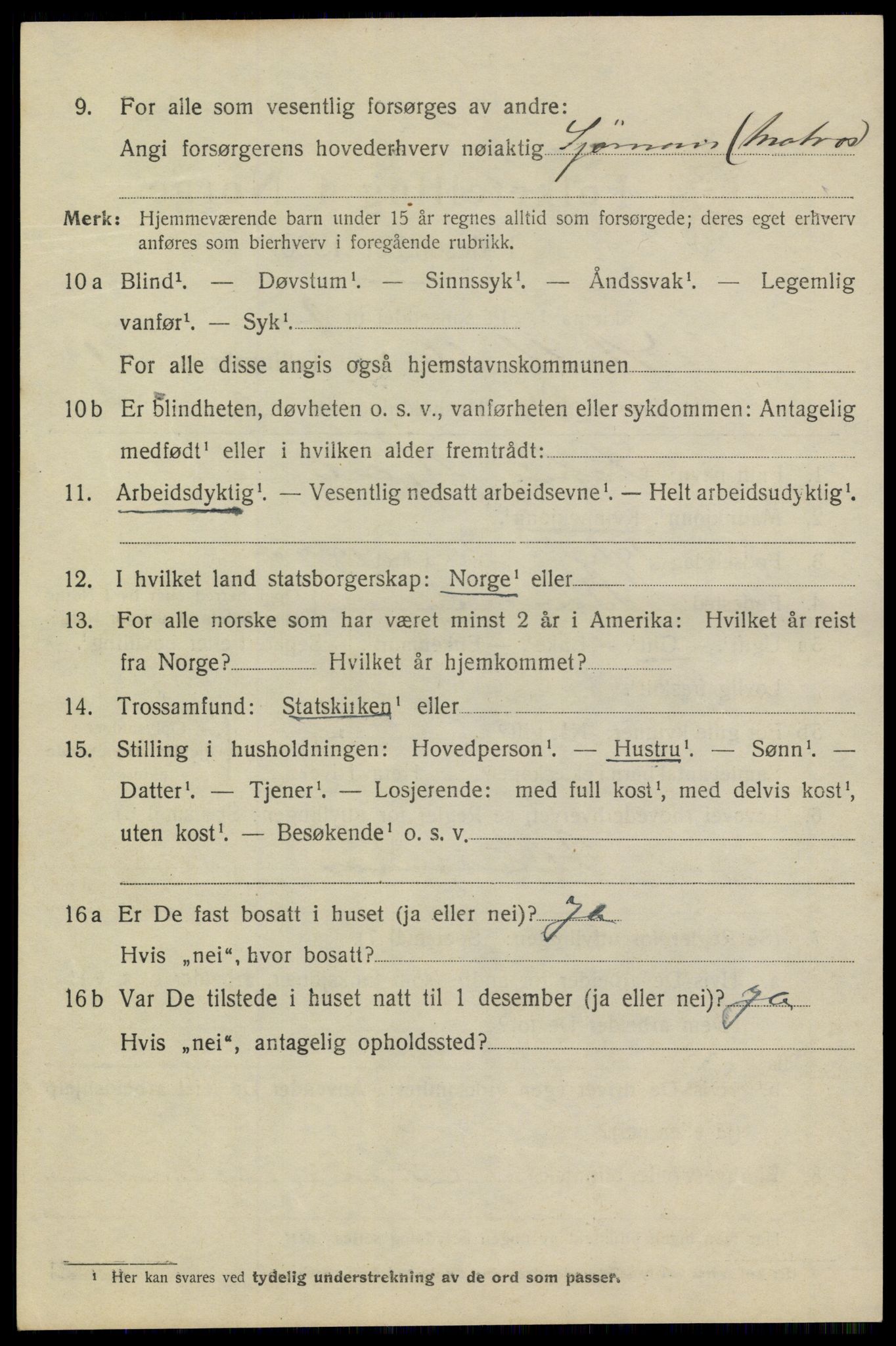 SAKO, 1920 census for Stathelle, 1920, p. 1054