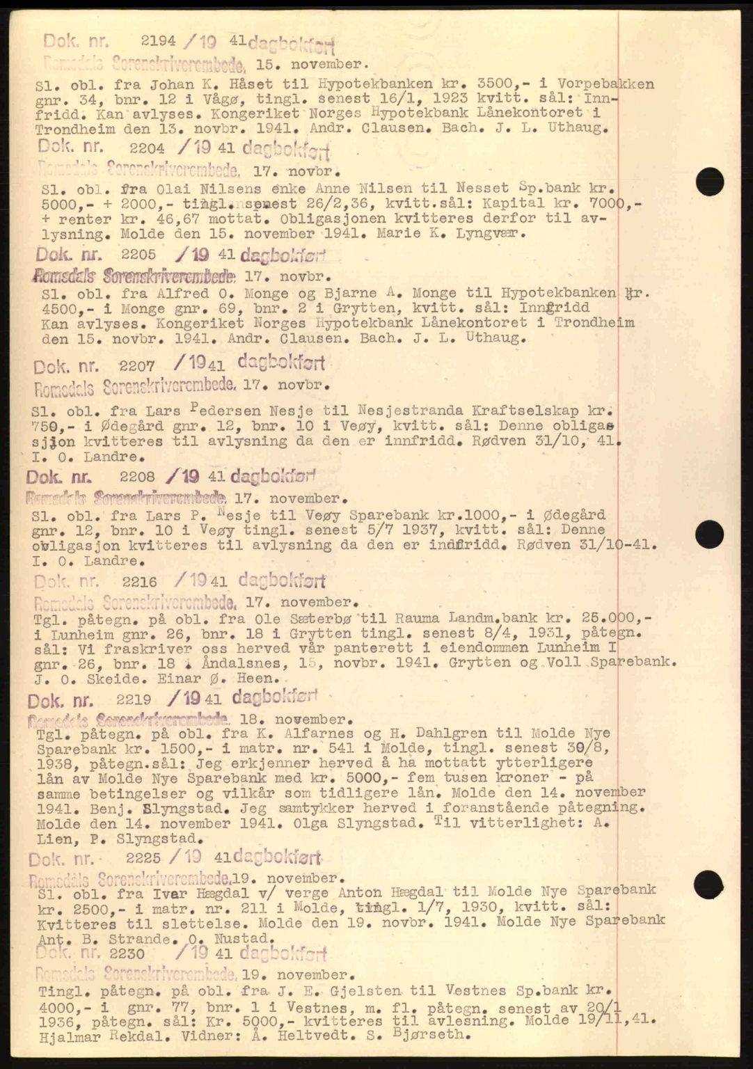 Romsdal sorenskriveri, AV/SAT-A-4149/1/2/2C: Mortgage book no. C1a, 1936-1945, Diary no: : 2194/1941