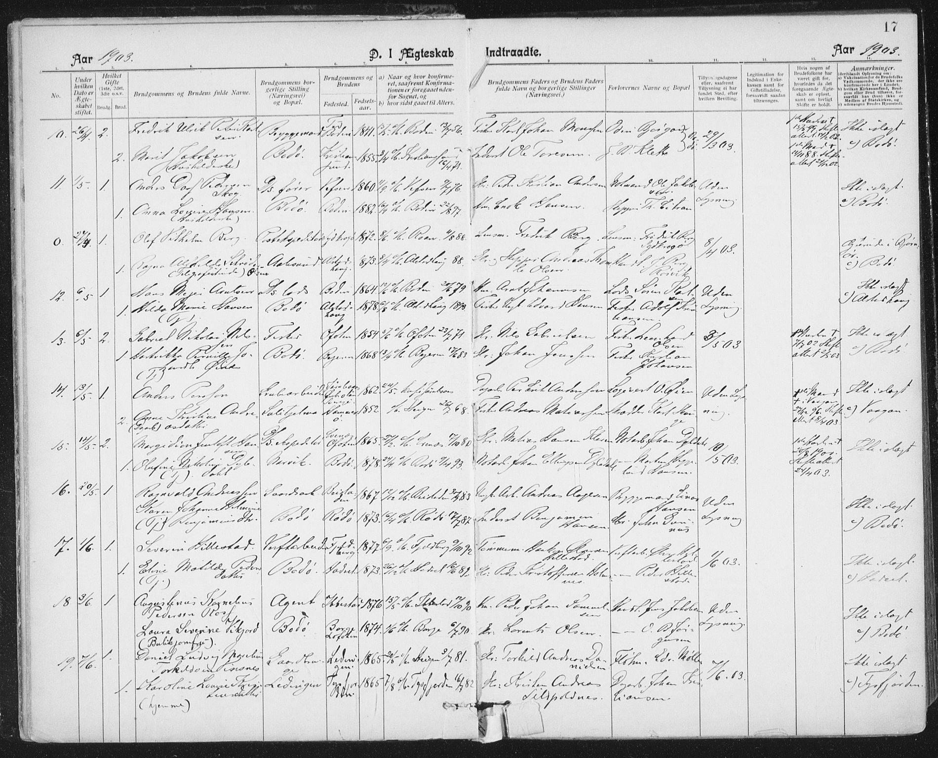 Ministerialprotokoller, klokkerbøker og fødselsregistre - Nordland, AV/SAT-A-1459/801/L0012: Parish register (official) no. 801A12, 1900-1916, p. 17
