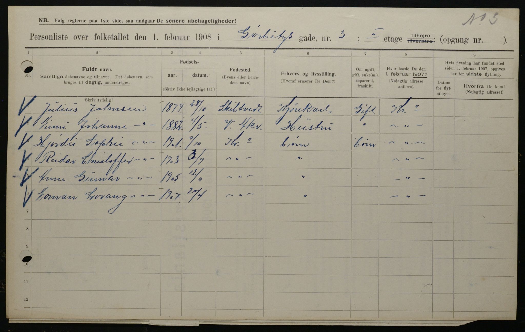 OBA, Municipal Census 1908 for Kristiania, 1908, p. 29525