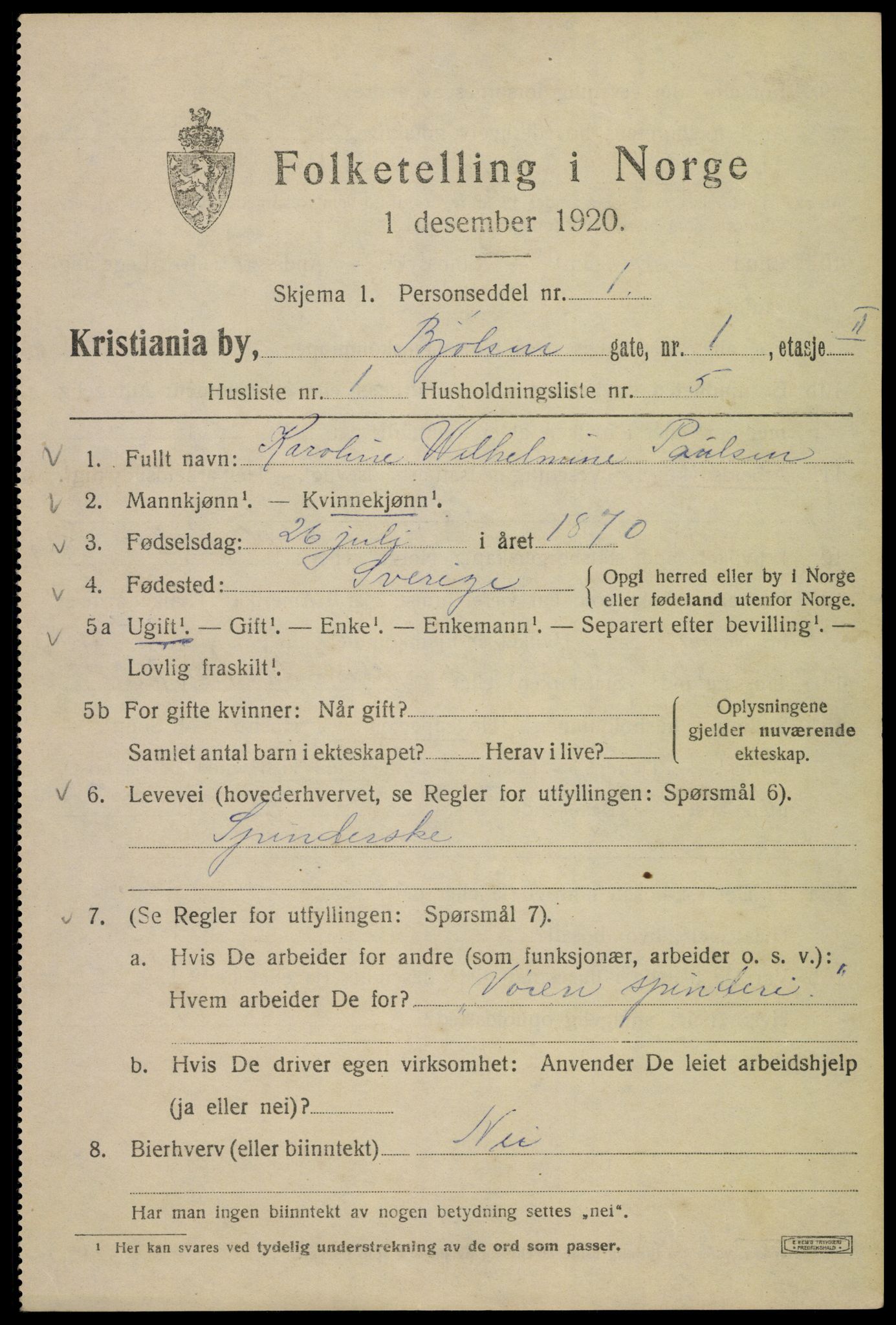 SAO, 1920 census for Kristiania, 1920, p. 162729